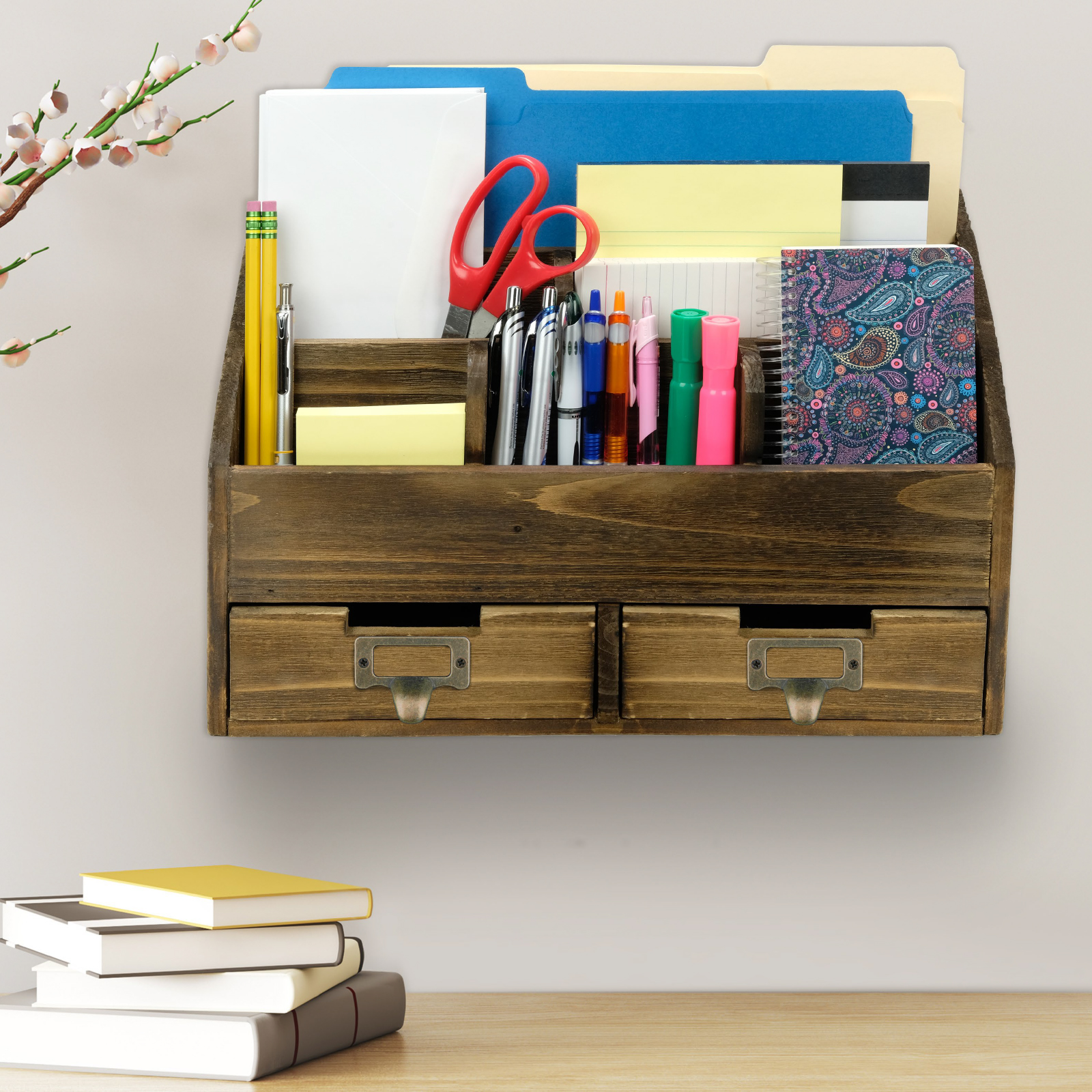 Rustic Wood Office Desk Organizer: Includes 6 Compartments ...