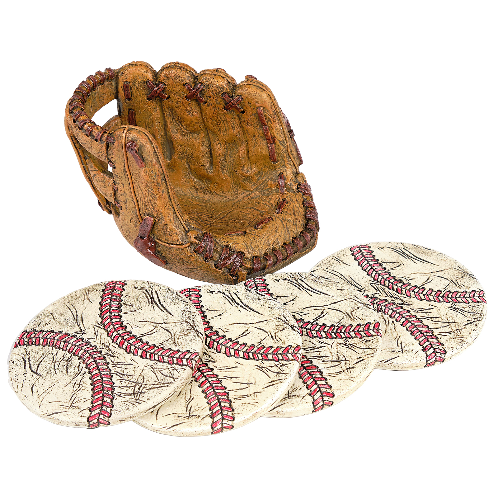 Baseball Coasters Set Includes 4 Baseball Ceramic Coasters & Glove