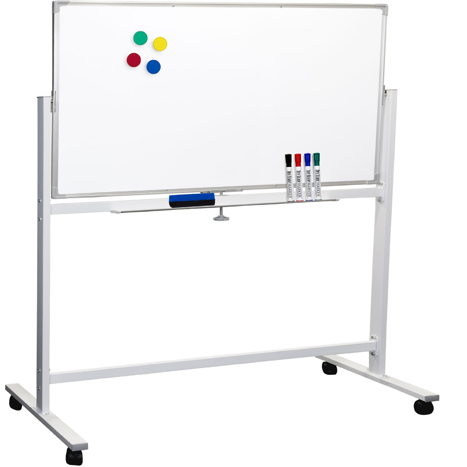 Large 48x32 White Board on Wheels Rolling Stand & 4 Dry Erase Markers
