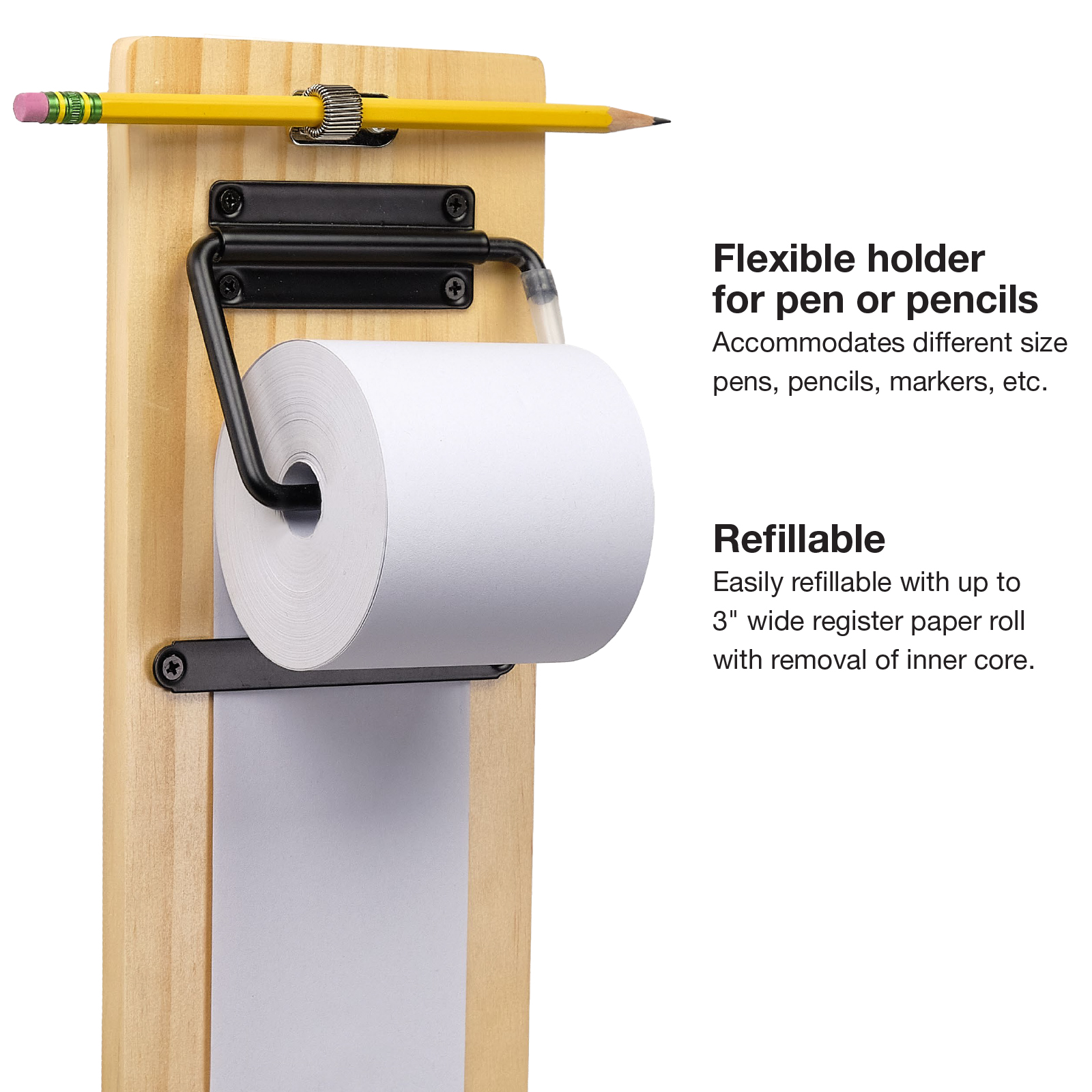 Excello Global Products Wall Mounted Note Paper Dispenser with A 160 Foot Roll of Paper Included (Black)