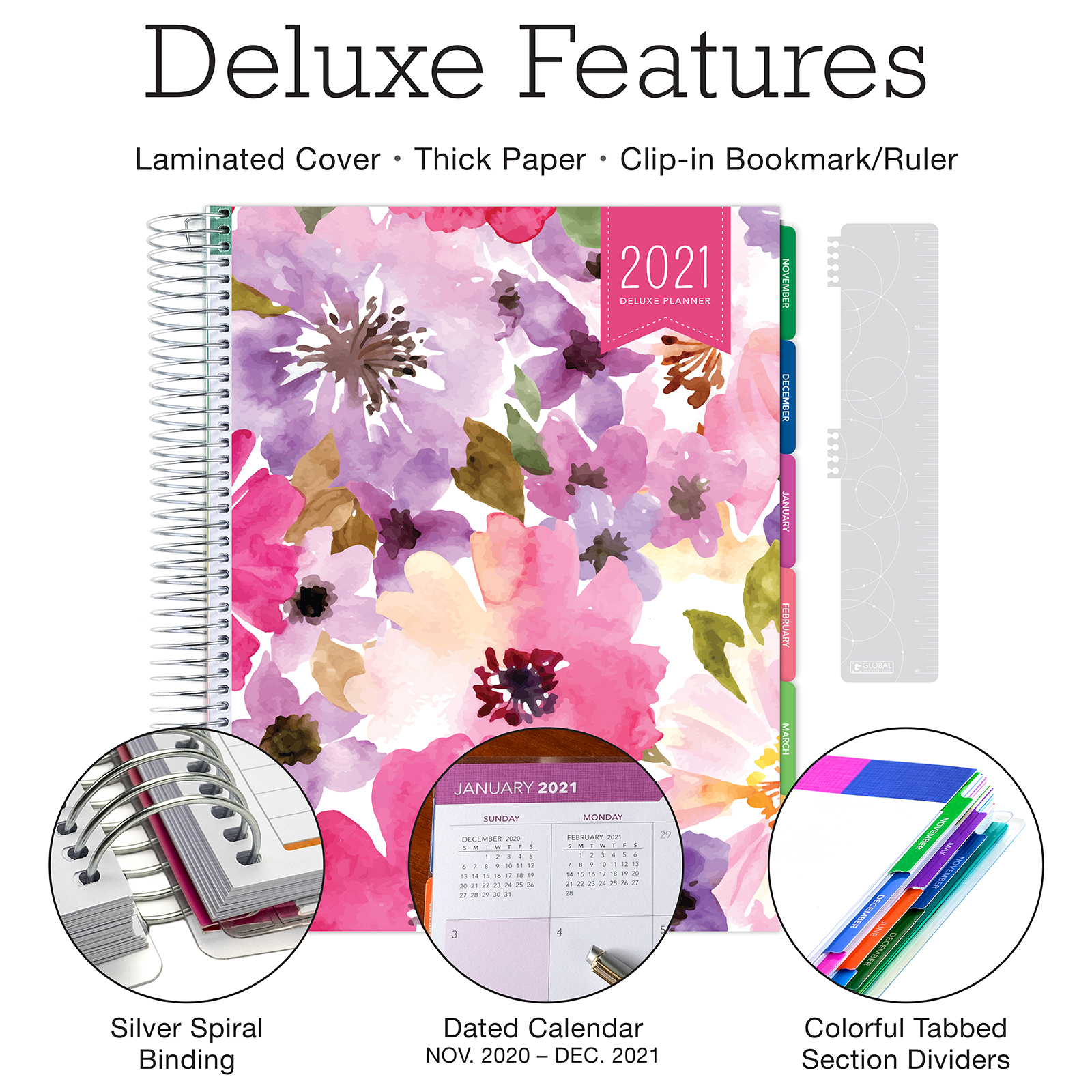 Details about   DELUXE Planner Nov 2020 - Dec 2021 Daily Weekly Monthly Planner Yearly Agenda 