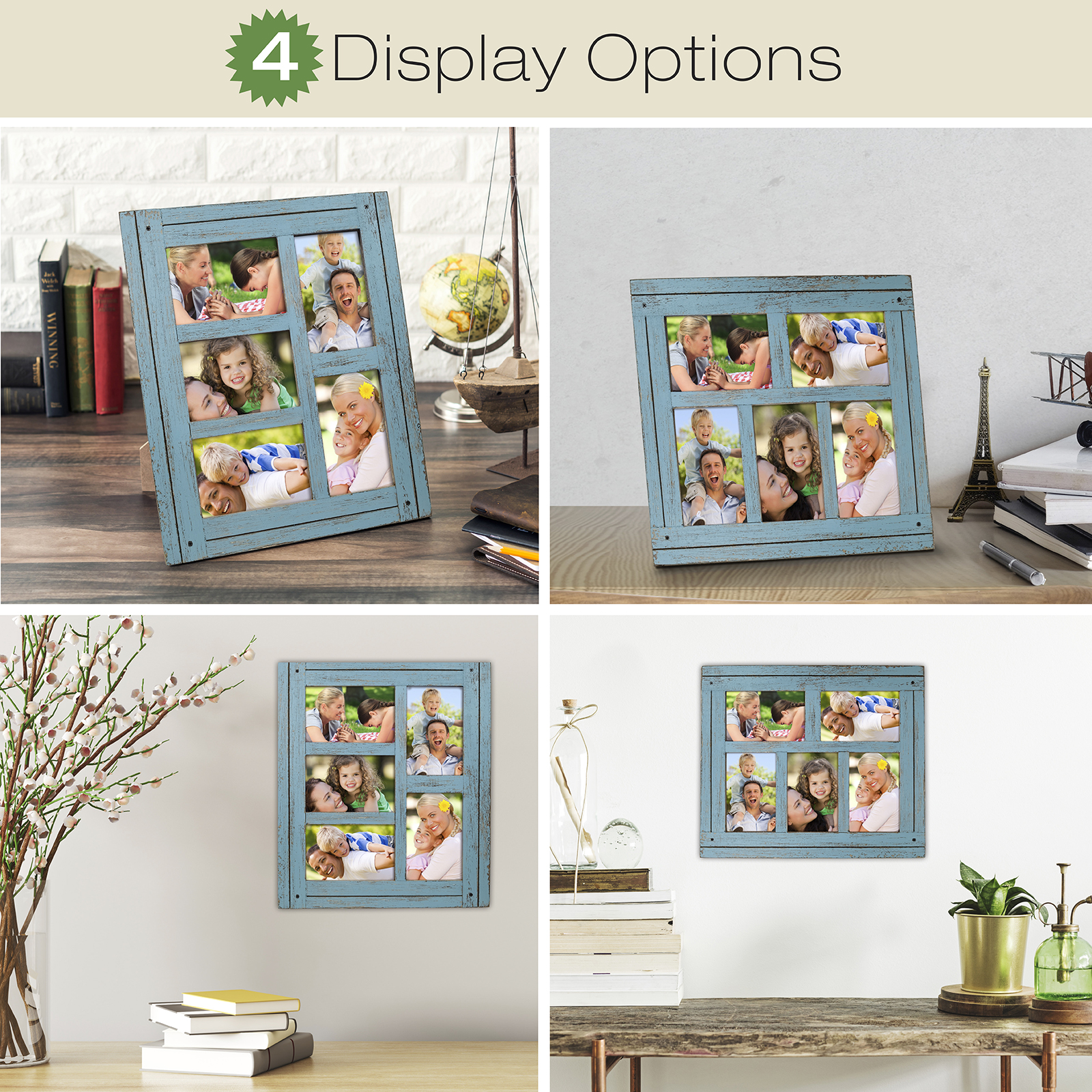 Collage Picture Frames from Rustic Distressed Wood: Holds Five 4x6