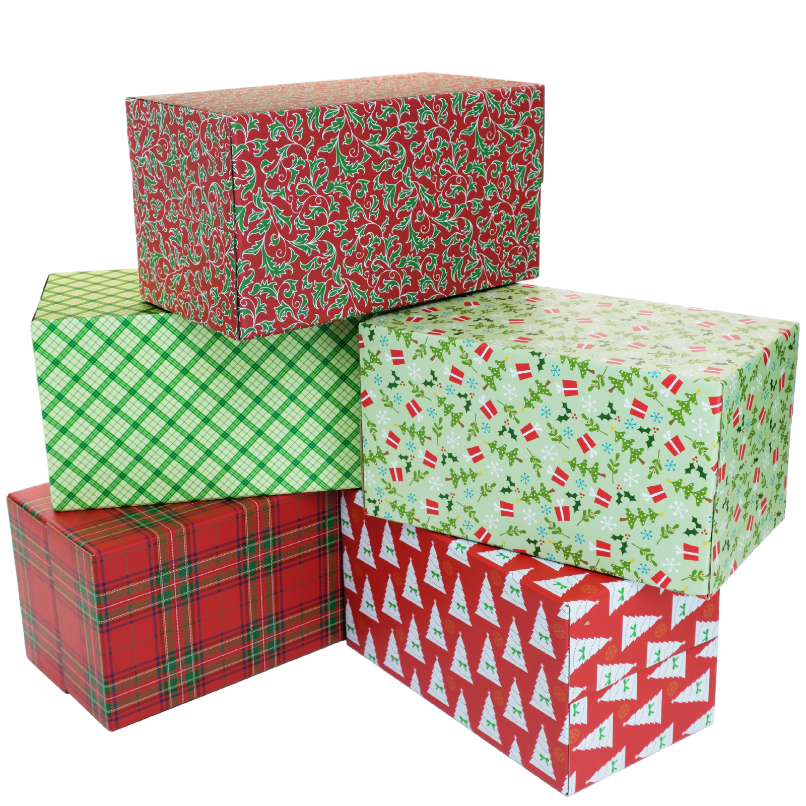 Holiday Gift Shipping Boxes (Pack of 5 Assorted Patterns 6"x6"x6