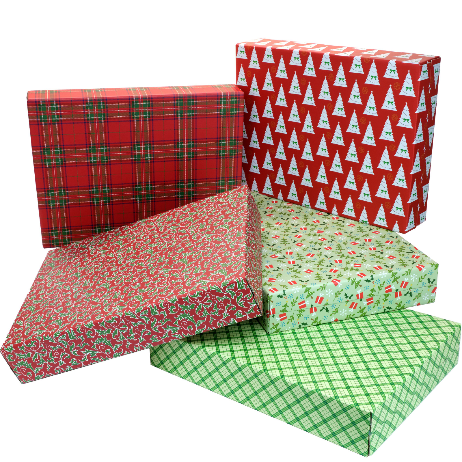 Holiday Gift Shipping Boxes (Pack of 5 Assorted Patterns 6"x6"x6