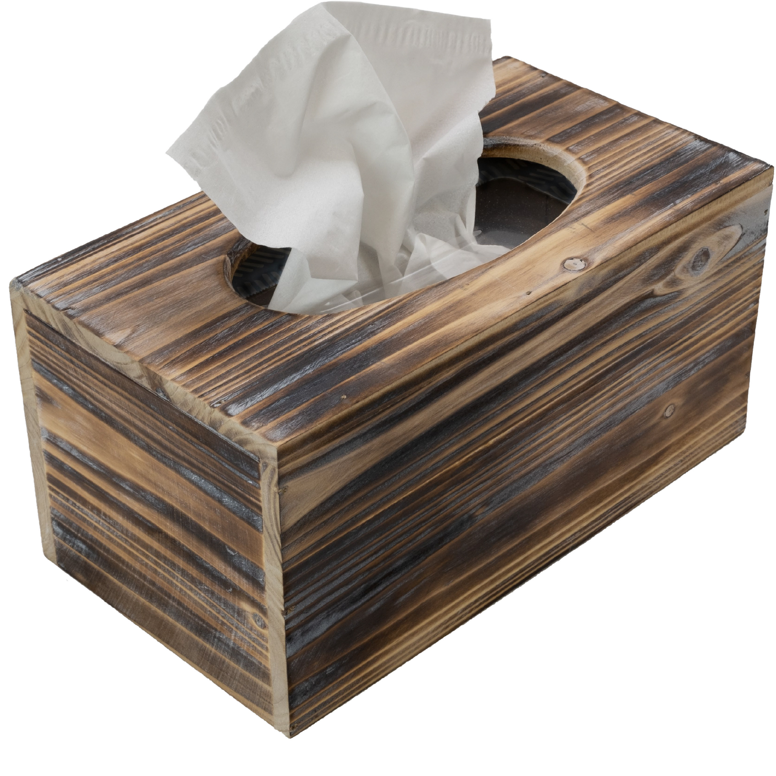 MyGift Black Wood Grain Tissue Box Cover Facial Tissue Holder 