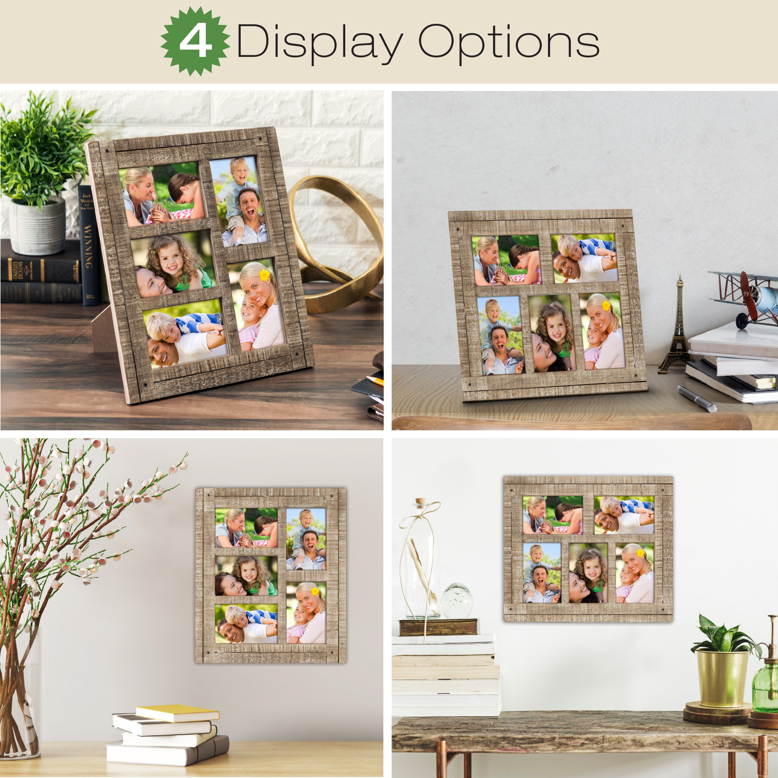 Mainstays 4x6 4-Opening Matted Wall Collage Picture Frame, Rustic
