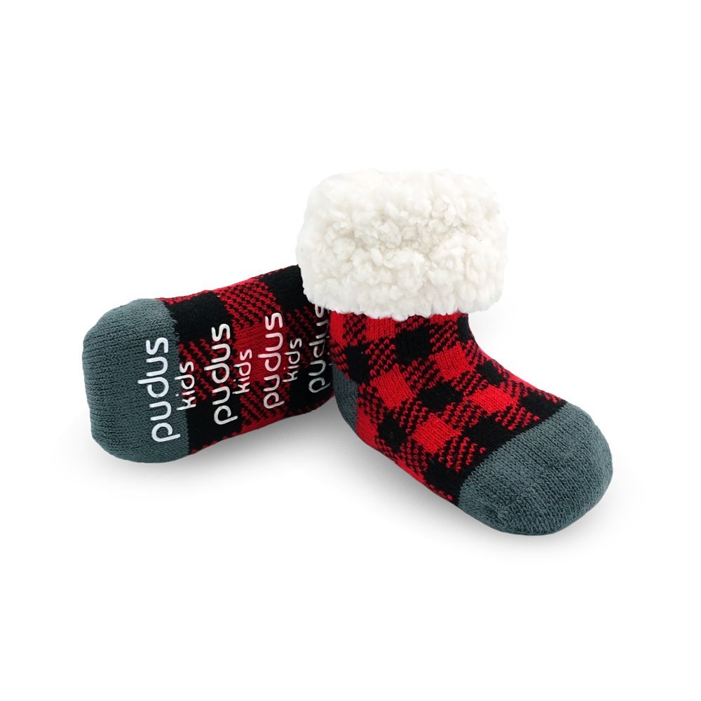 Pudus Toddler Slipper Socks | Lumberjack Red
