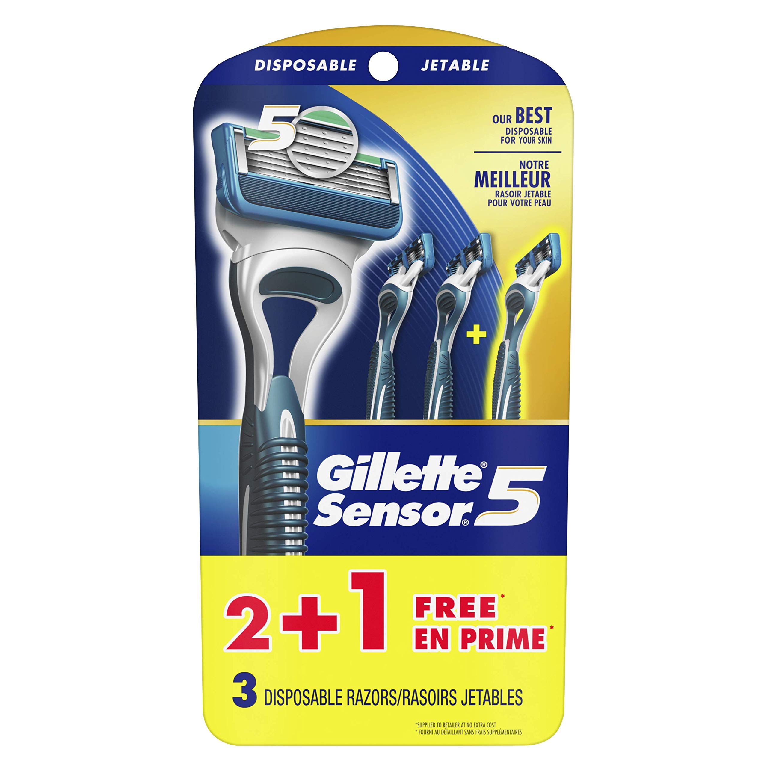 Gillette Sensor 5 Disposable Razors For Men, 3 Count, Mens Razors 