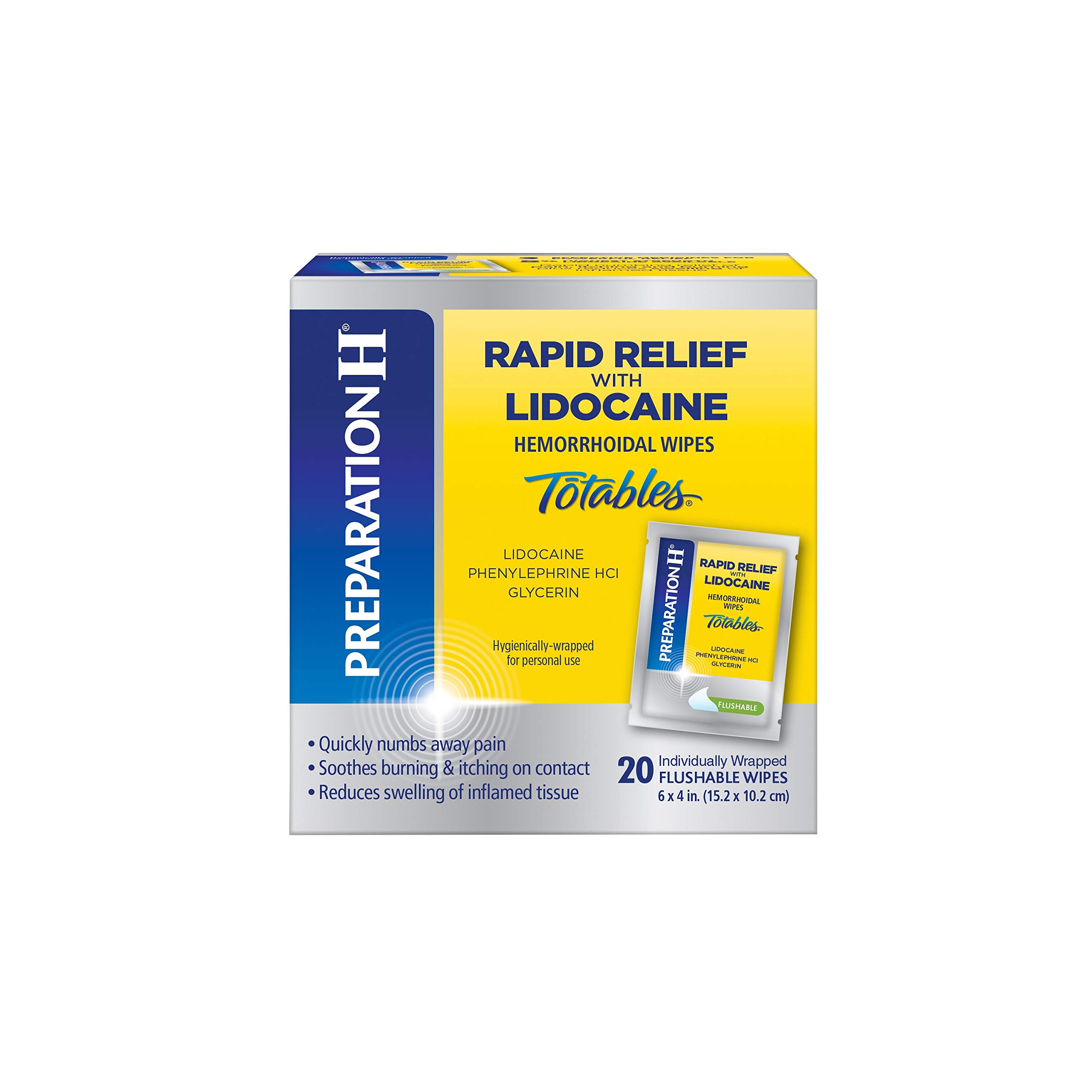 Preparation H Rapid Relief with Lidocaine Totables Hemorrhoidal Wipes *20 C...