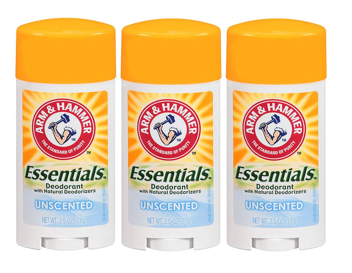 Arm & Hammer Essentials Natural Deodorant, Unscented 2.5oz (Pack of 3