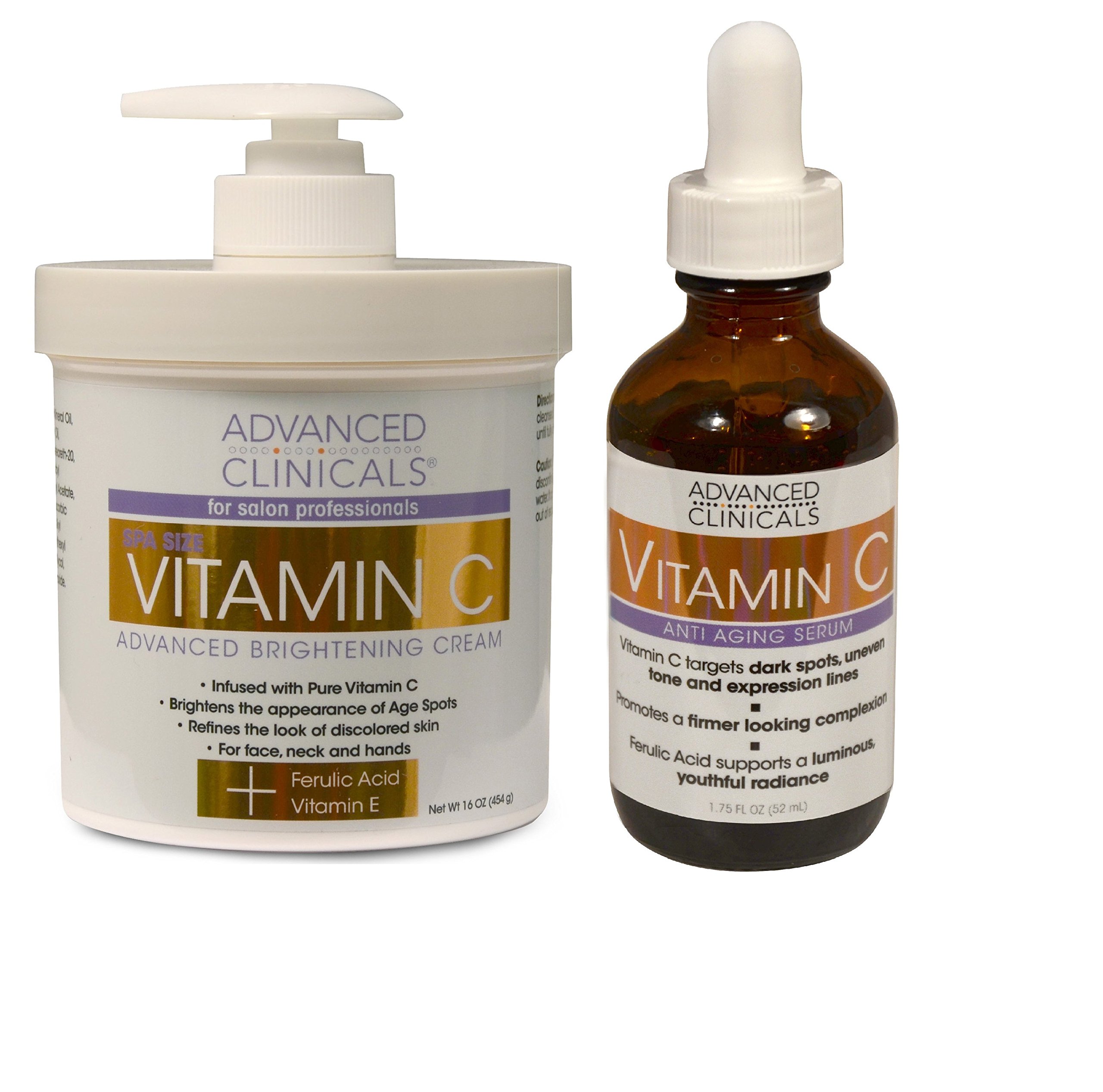 Details About Advanced Clinicals Vitamin C Skin Care Set 16oz Cream And 18oz Serum