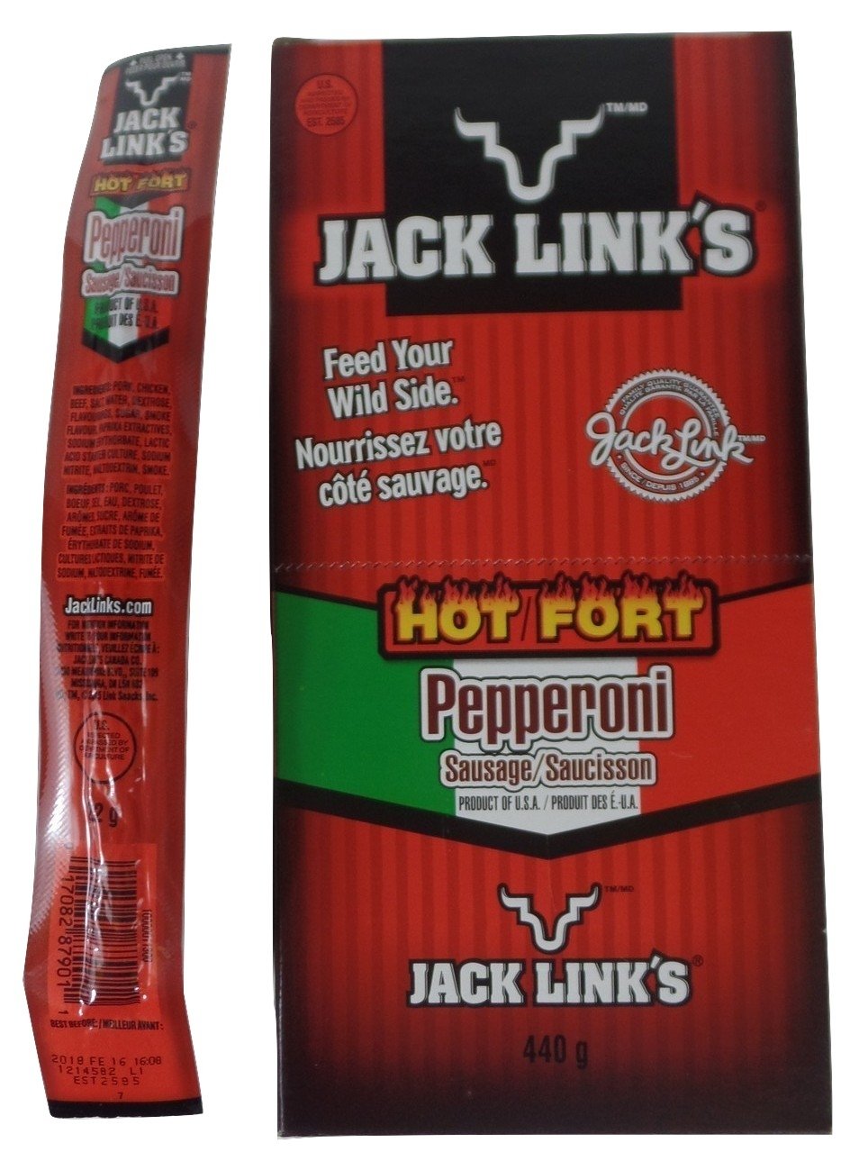 Jack Link's Hot Pepperoni Sausage Sticks 2022g{Imported from Canada