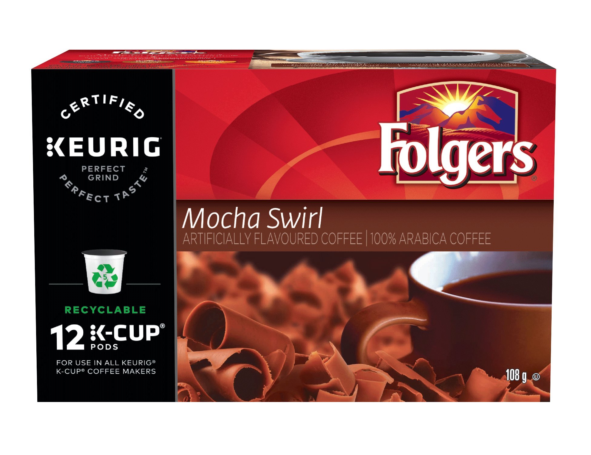 Folgers Mocha Swirl KCup Coffee Pods, 12 pods, 108g, {Imported from