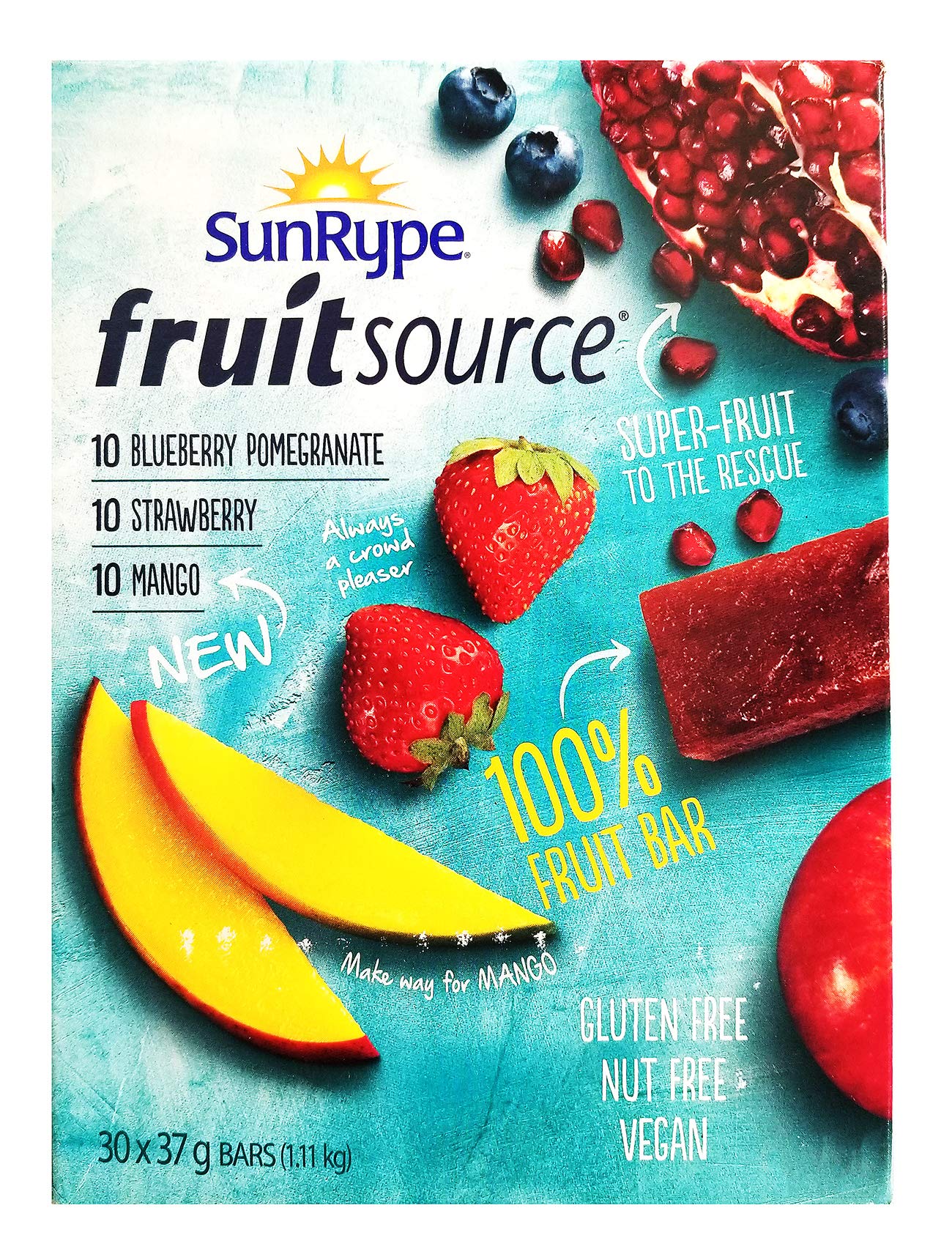 Sunrype Fruit Source 100 Fruit Bar, 30ct x 37g bars, 3 Flavours