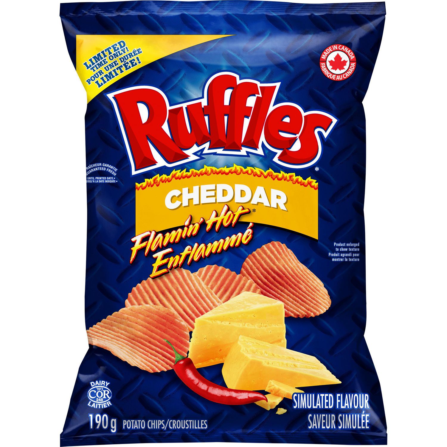 Ruffles Flamin' Hot Cheddar Potato Chips, 190g/6.7 oz., {Imported from
