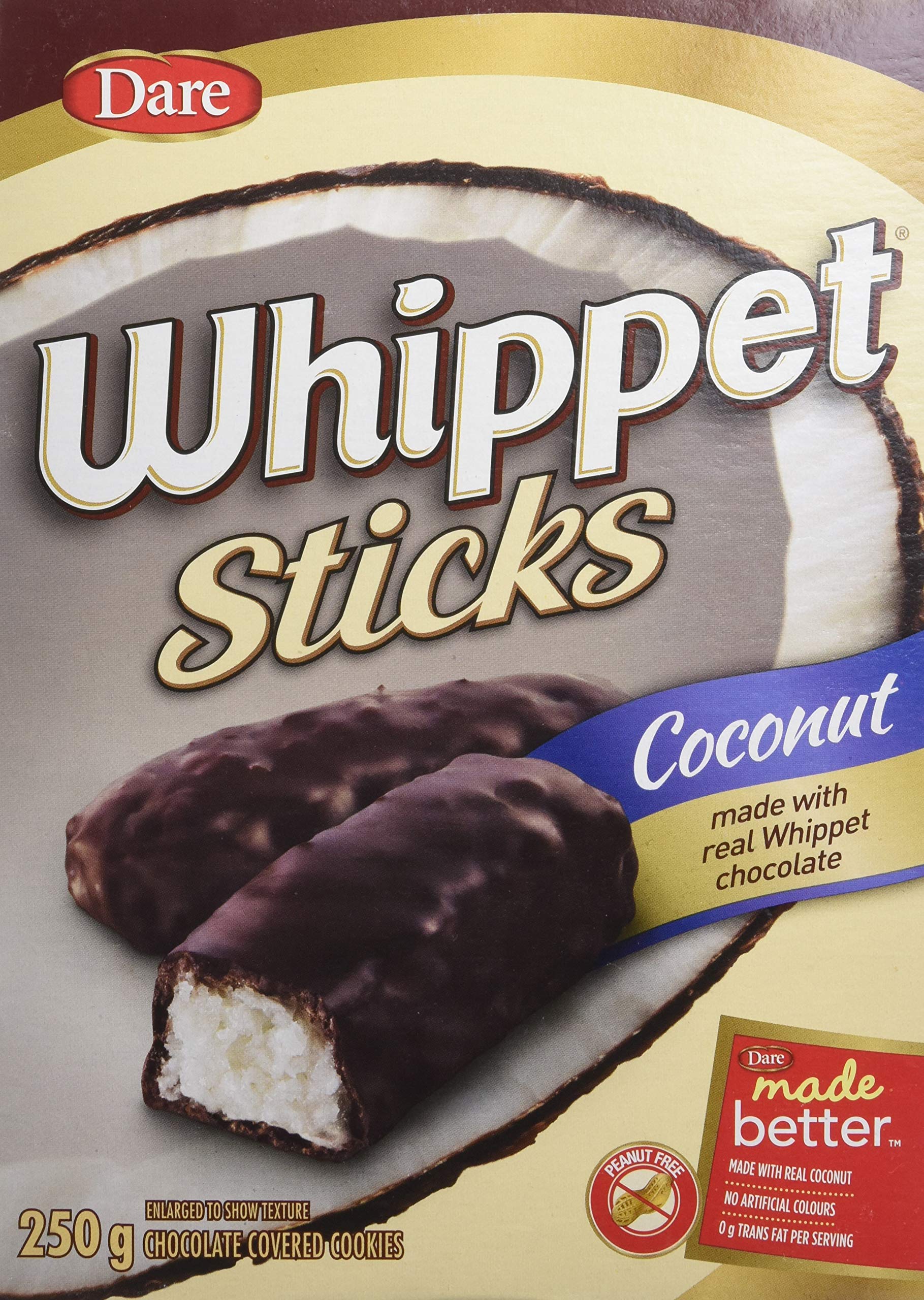 Whippet Sticks, Chocolate covered Coconut Sticks, 250g/8.8oz., 2ct