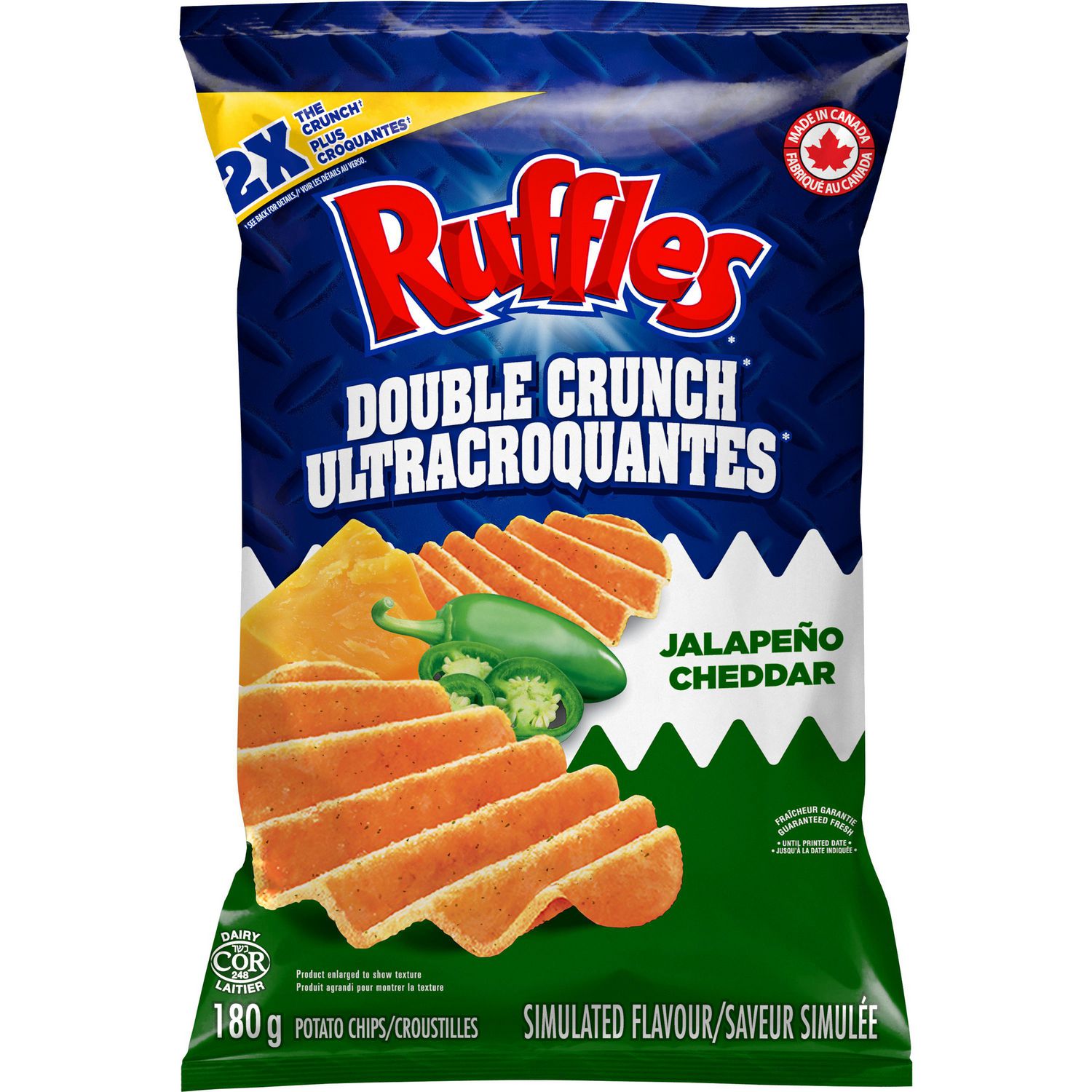 Ruffles Double Crunch Jalapeno Cheddar Potato Chips, 180g/6.3 oz