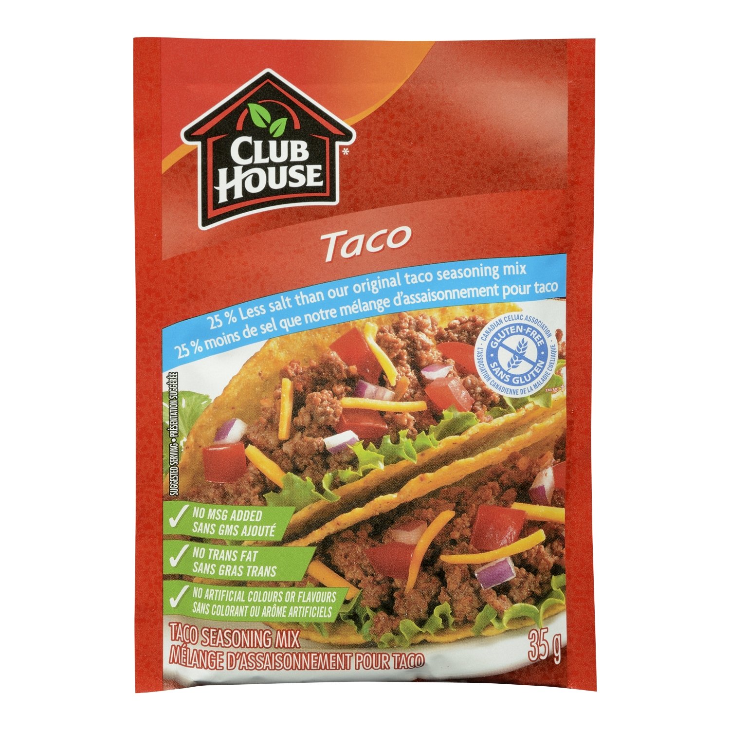 Club House 25 Less Salt, GlutenFree, Taco Seasoning Mix, 35g/1.2oz