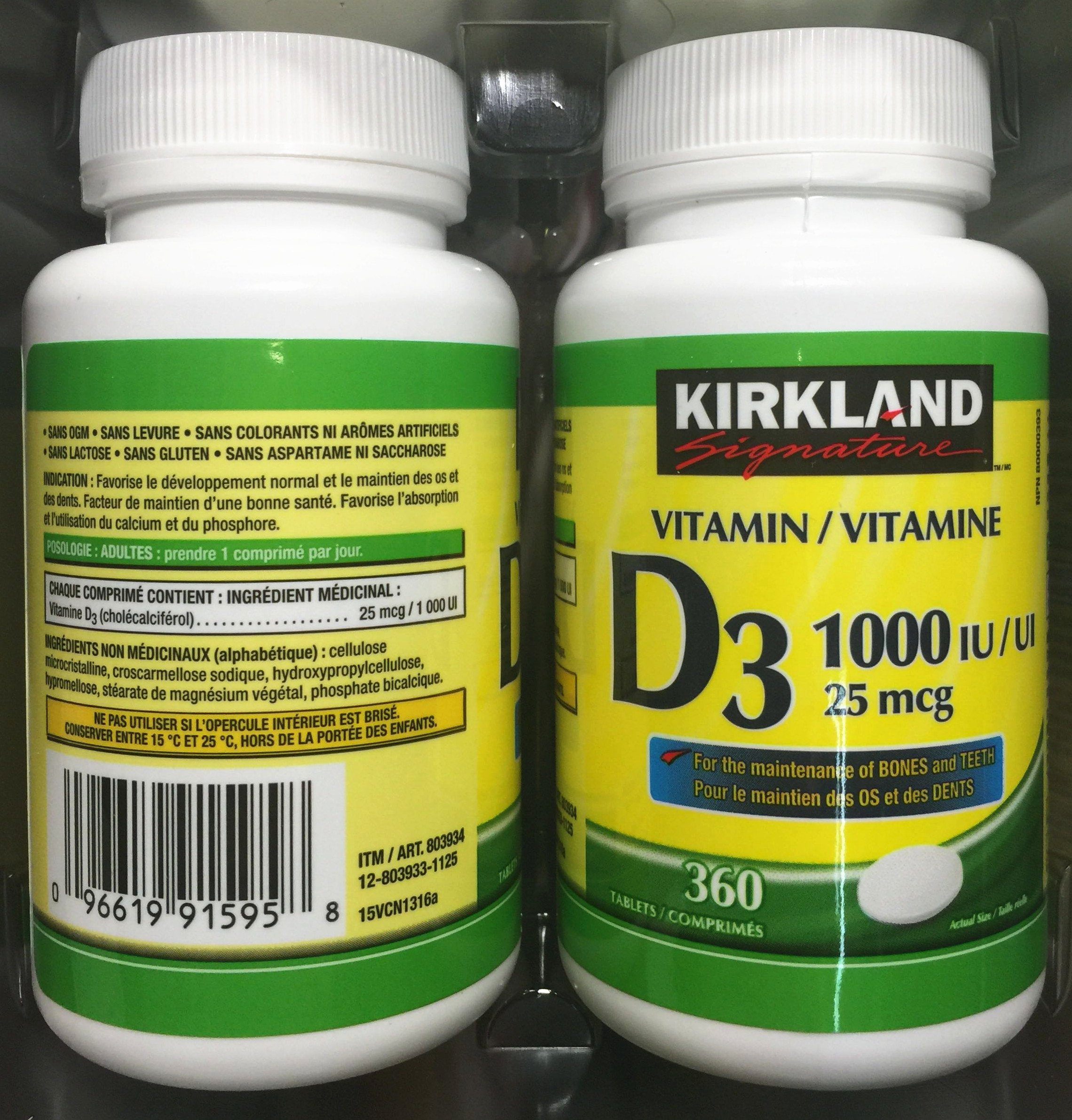 (Twin Pack) 2 x Kirkland Signature Vitamin D3 1000IU/25mcg, 360 tablets