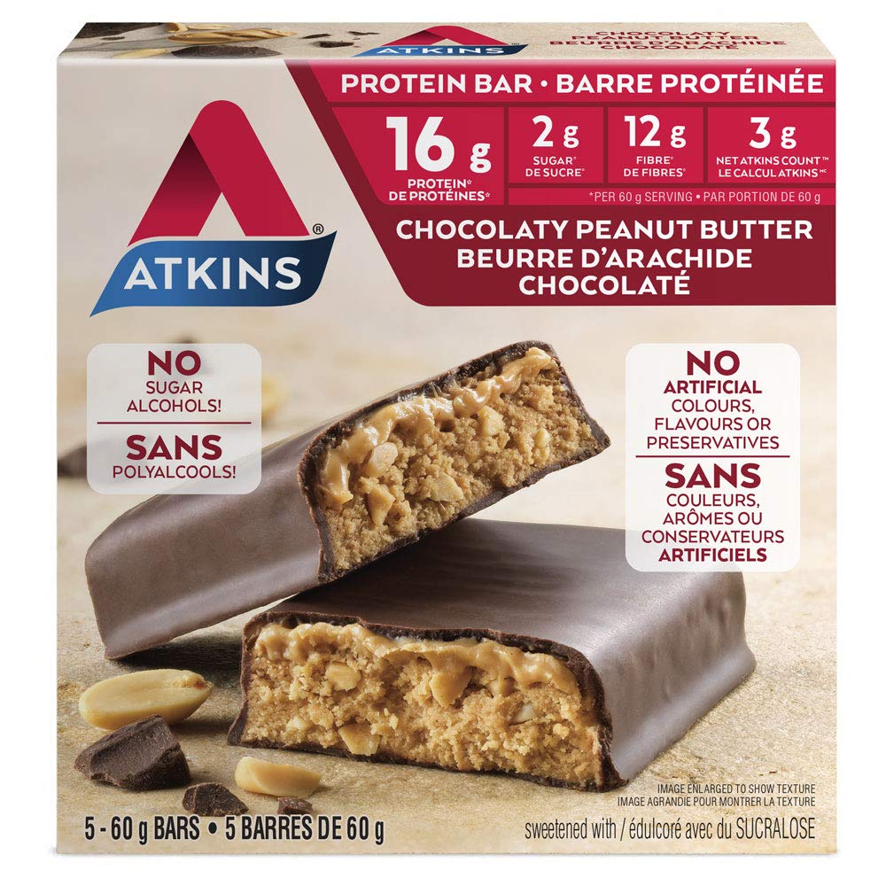 Atkins Protein Bars, Chocolaty Peanut Butter, 2g Sugar, 5ct, {Canadian} 637480425520 eBay