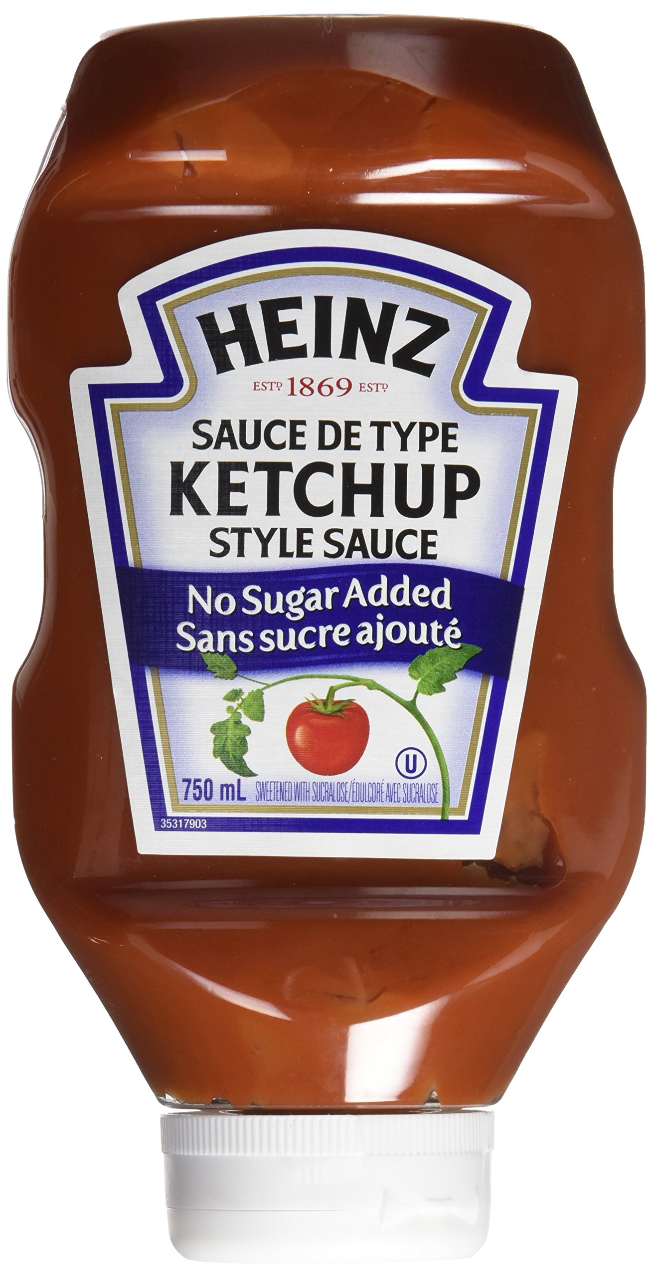 HEINZ Ketchup No Sugar Added, 1ct, 750ml, 25.36oz {Imported from Canada