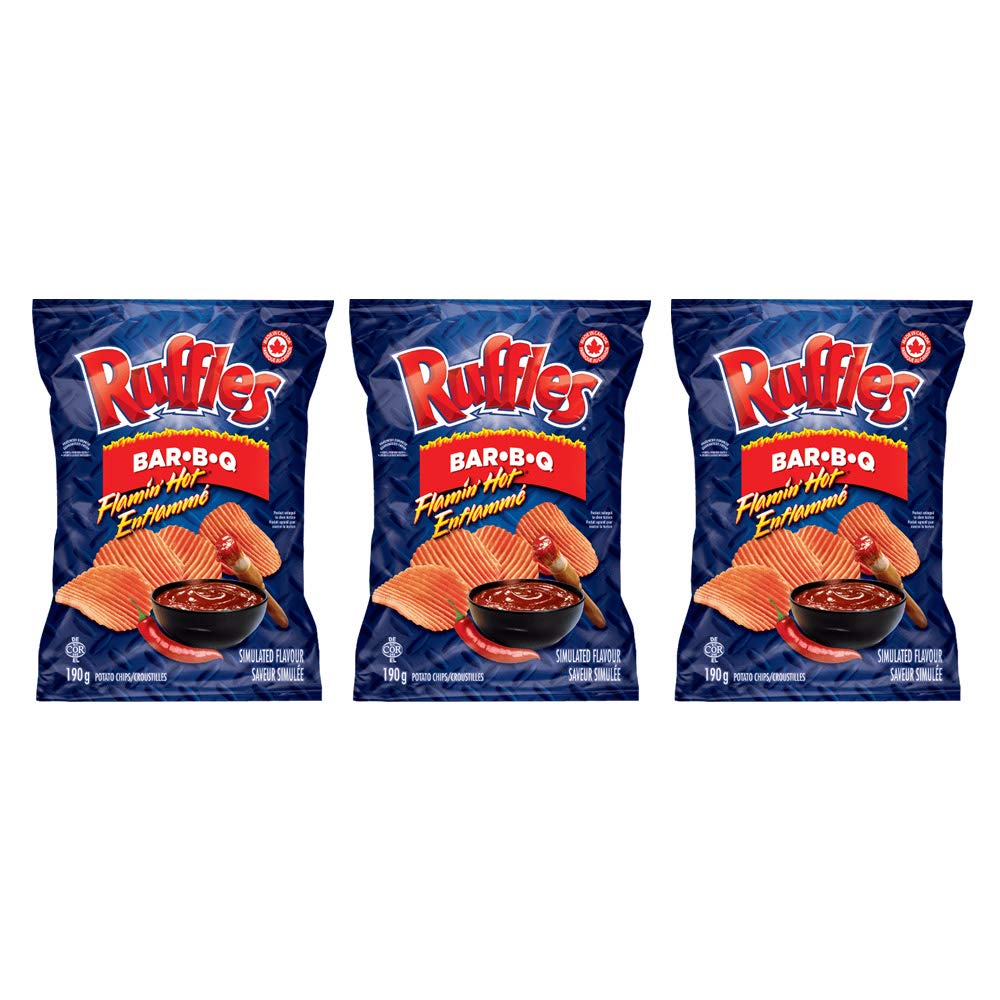 Ruffles Flamin' Hot Bar-B-Q Potato Chips 190g/6.7oz, 3-Pk {Imported ...