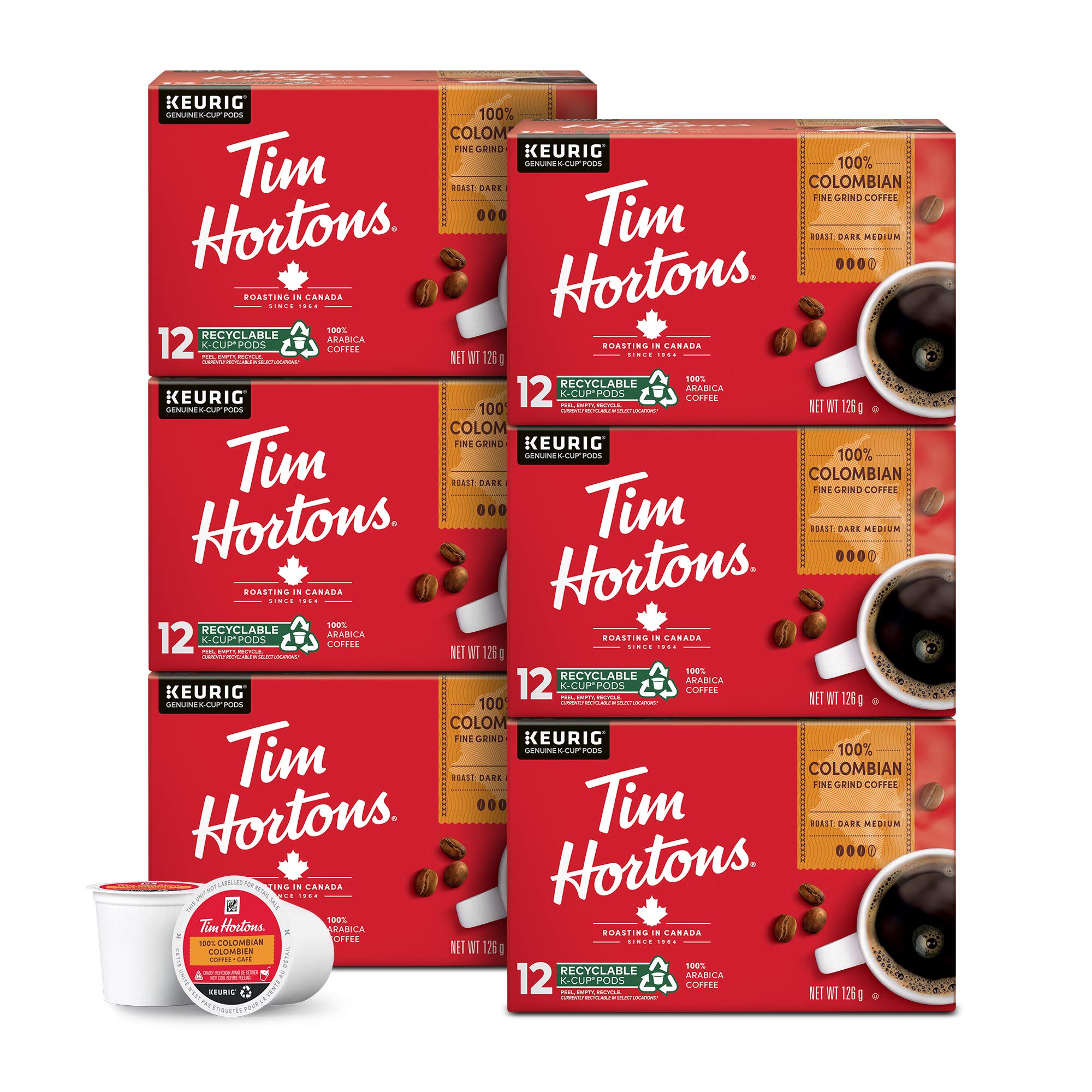 Tim Hortons 100 Dark Roast Medium Colombian Single Serve KCups, 72