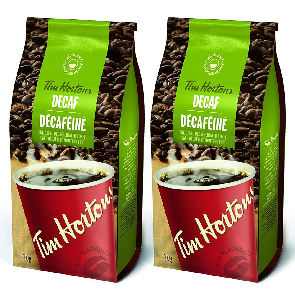 Tim Hortons Decaf Coffee, Fine Grind Bag, Medium Roast, 300g/10.6oz, 2