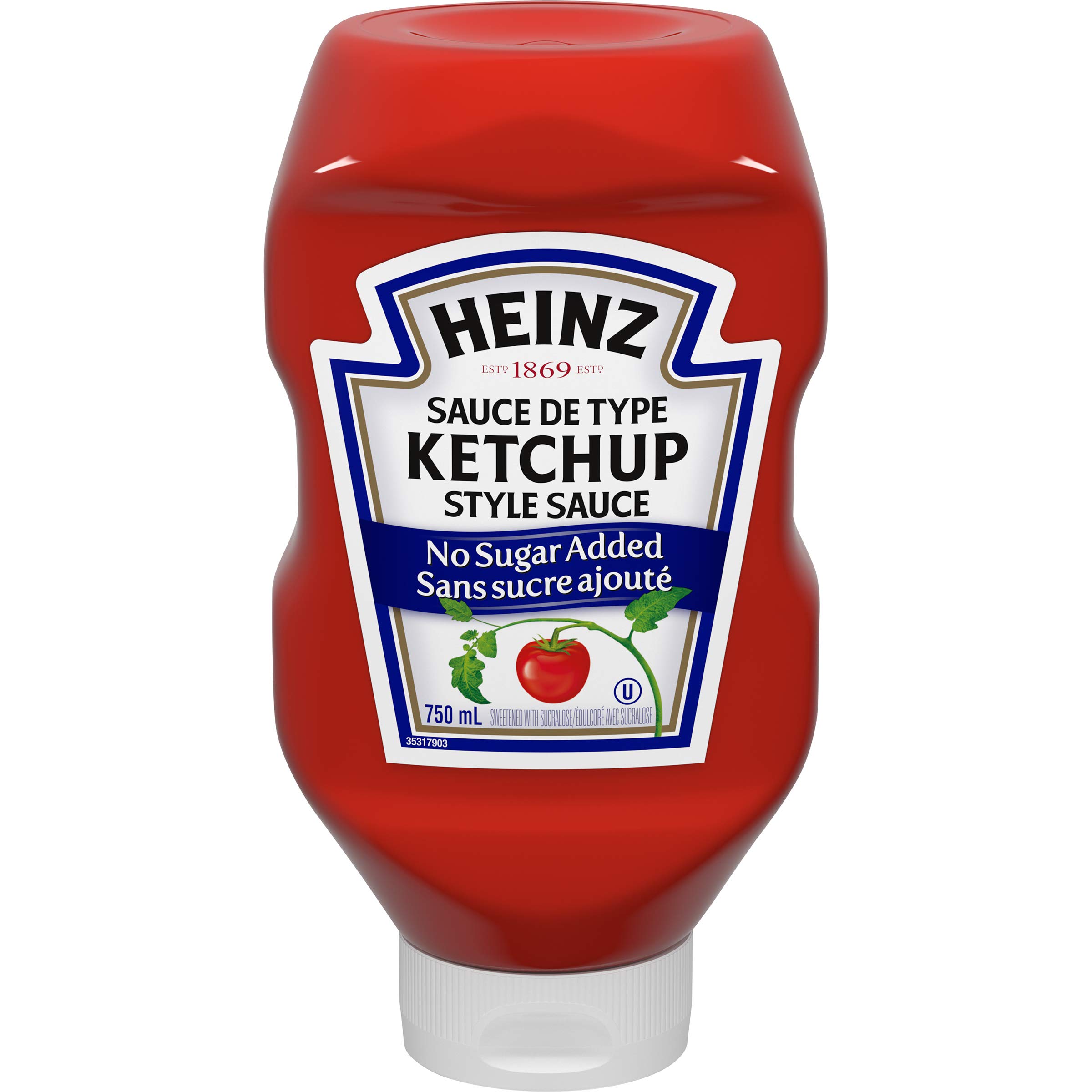 HEINZ Ketchup No Sugar Added, 750ml, 25.4oz., (12 pack) {Imported from ...