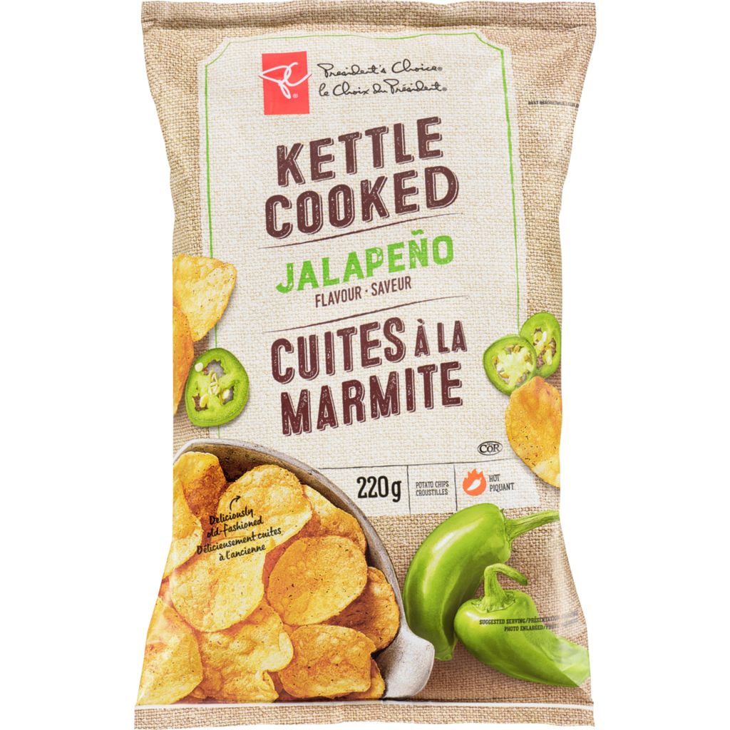 PC Kettle Cooked Potato Chips, Jalapeno 220g/7.1 oz., {Imported from