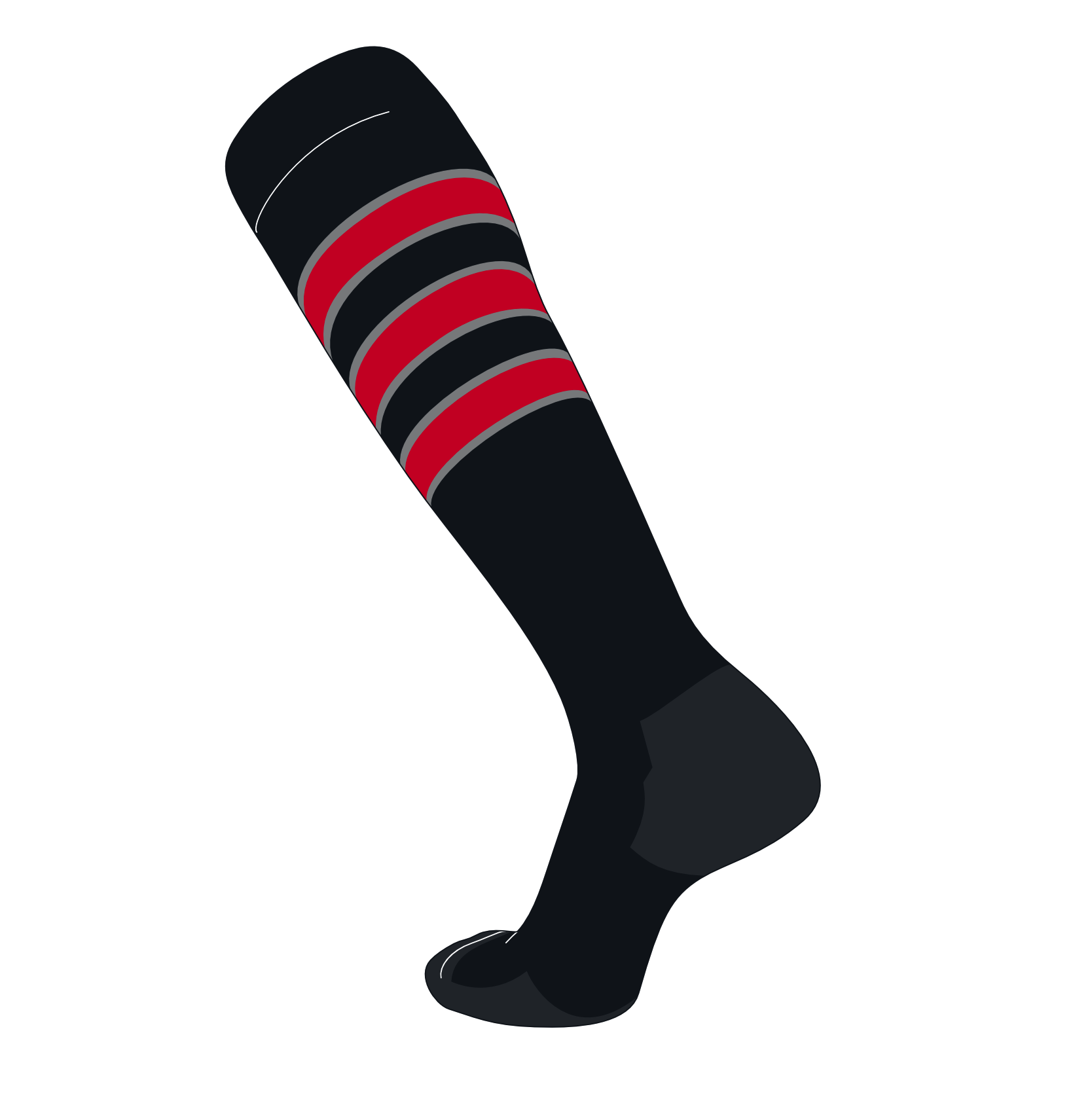 Dk Grey Red D Black TCK Elite Baseball Football Knee High Striped Socks