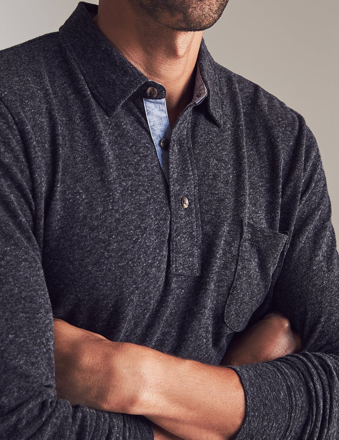 Download Faherty Men's Lux Long Sleeve Heather Polo Solid | eBay