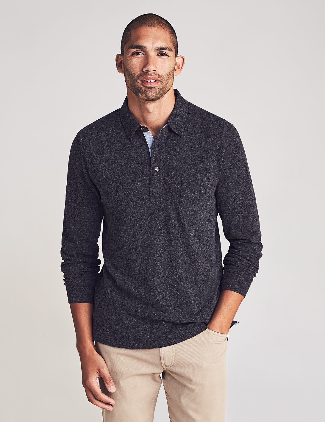 Download Faherty Men's Lux Long Sleeve Heather Polo Solid | eBay