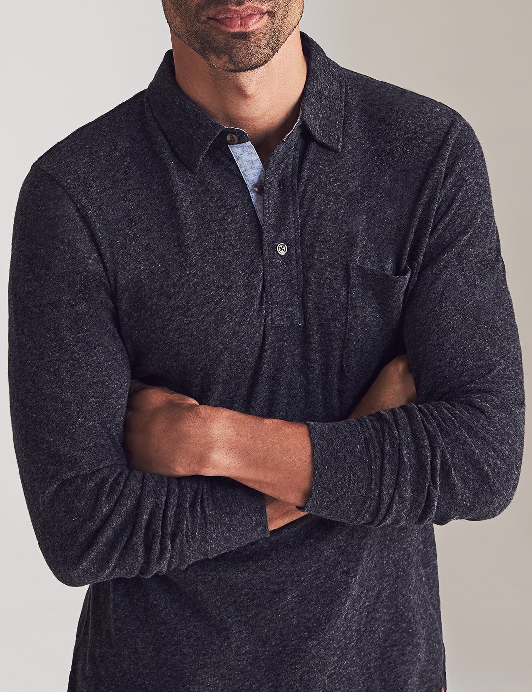 Faherty Men's Lux Long Sleeve Heather Polo Solid | eBay