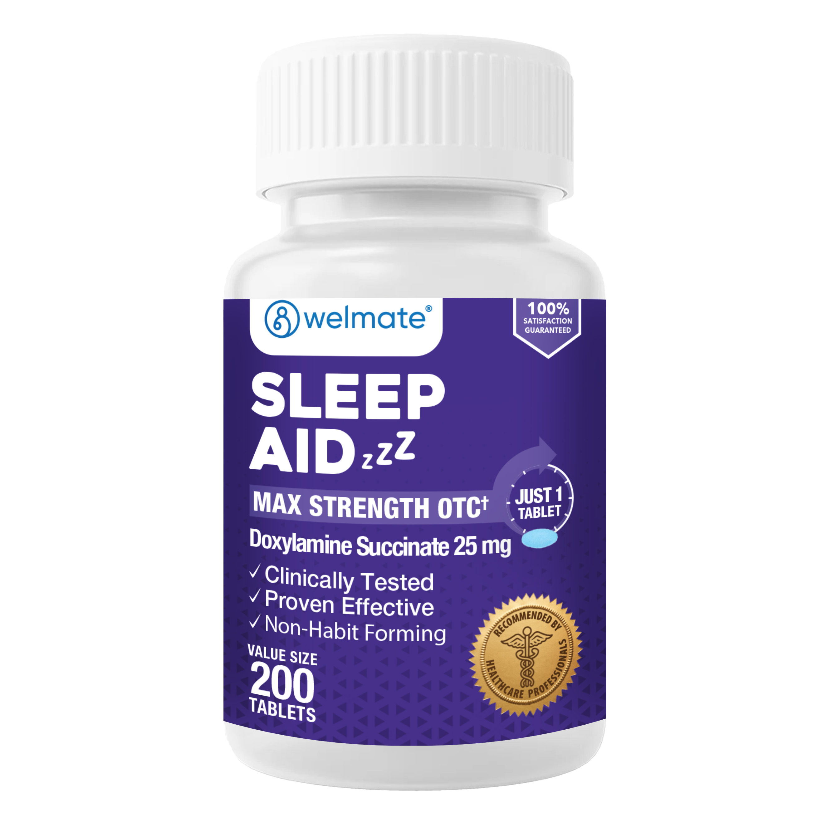 WELMATE Sleep Aid | Doxylamine Succinate 25 MG | 200 Count Tablets