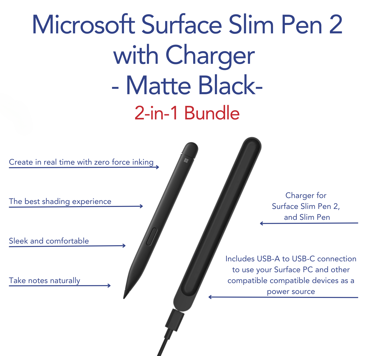 Microsoft Surface Slim Pen 2 with Charger (Matte Black) 2-in