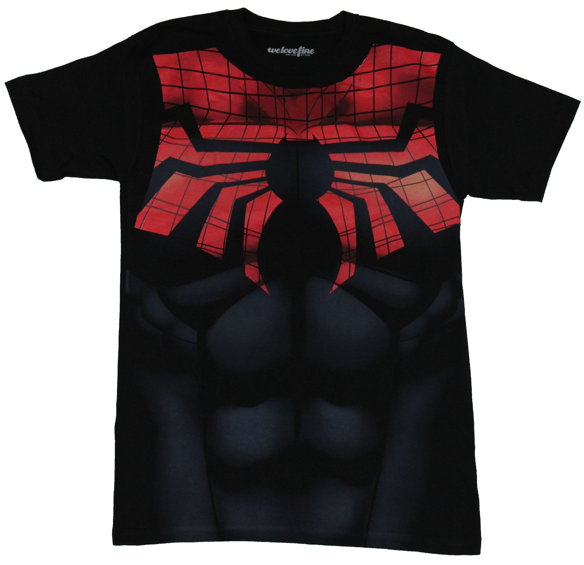 Spider-Man (Marvel Comics) Mens T-Shirt - Black Red Abbed Costume 