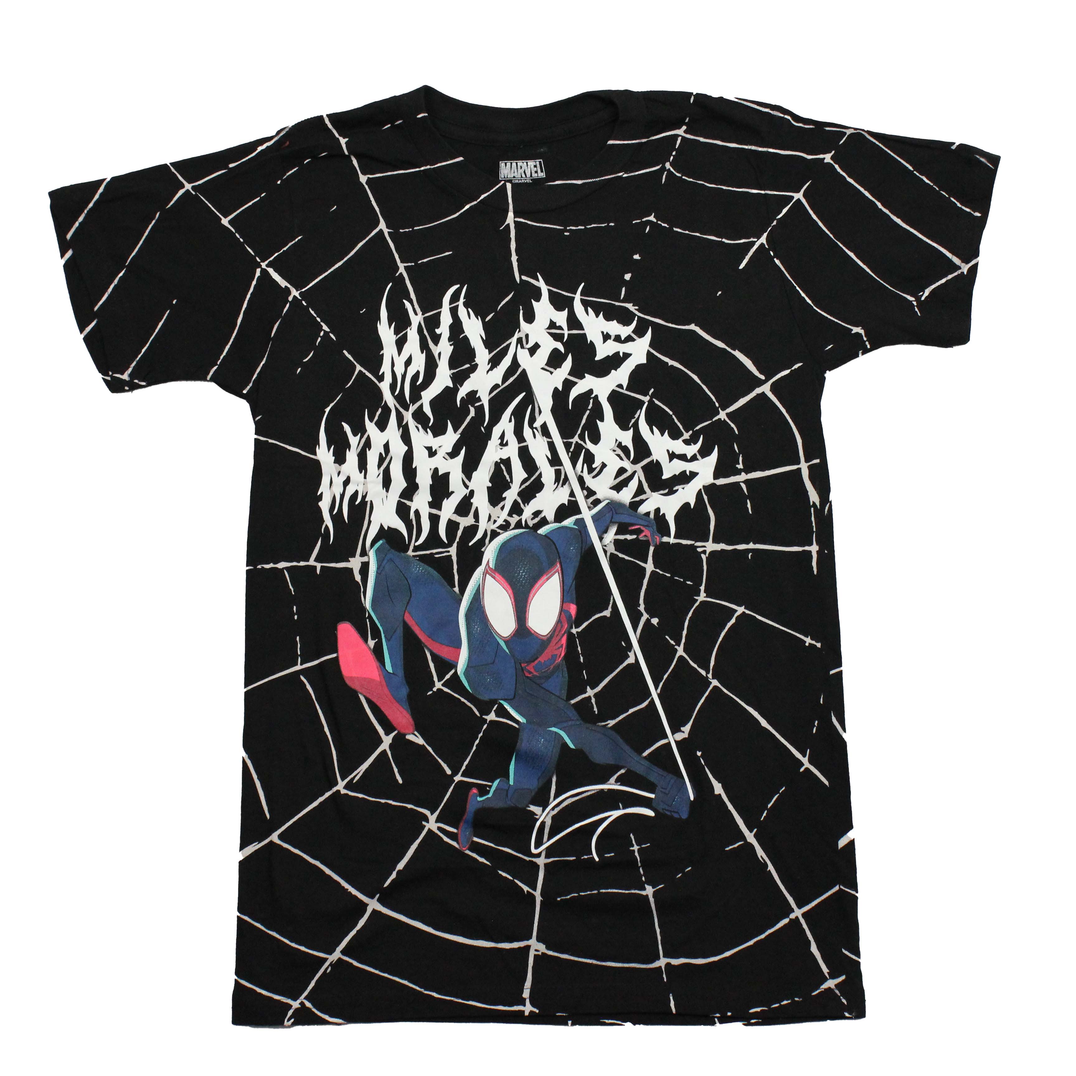 Spider-Man neues T-Shirt für Erwachsene - All-Web-Shirt Miles Morales Netzbett Name All Over - Bild 1 von 2