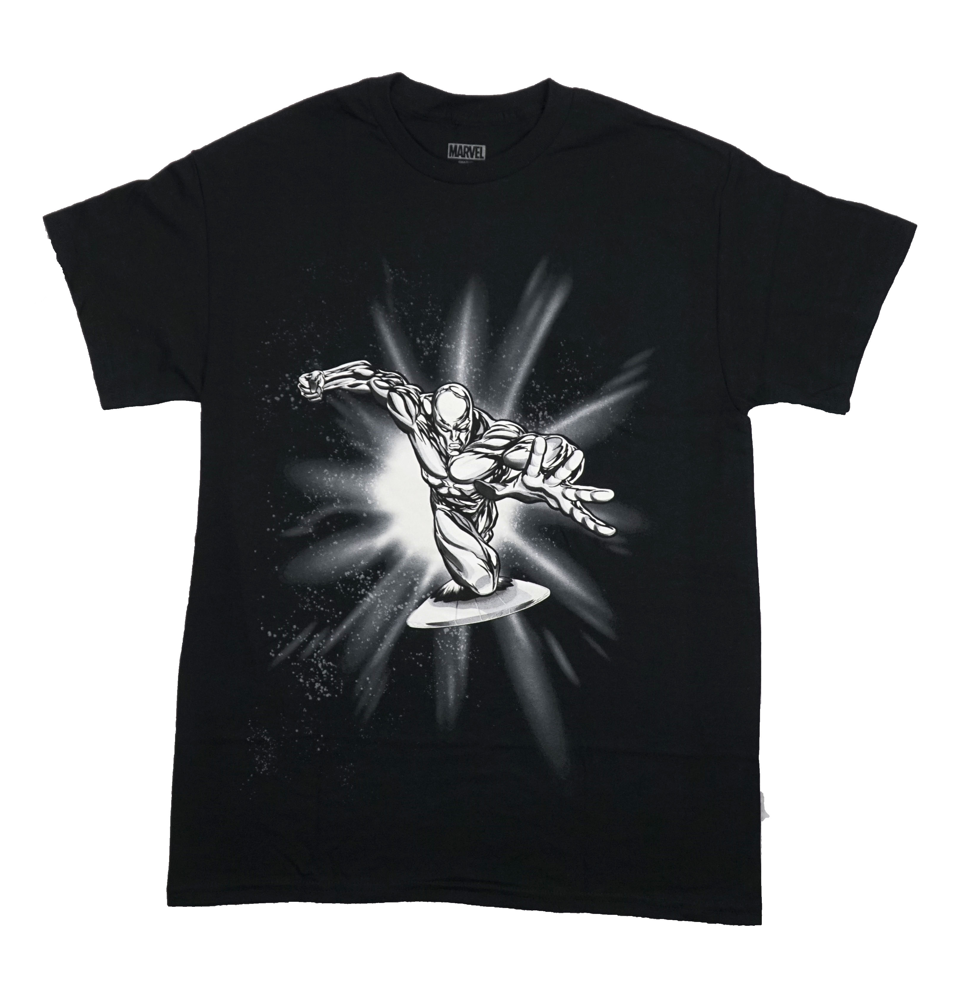 Silver Surfer New Adult T-Shirt – Marvel Reaching Out While Surfing Out of Rays