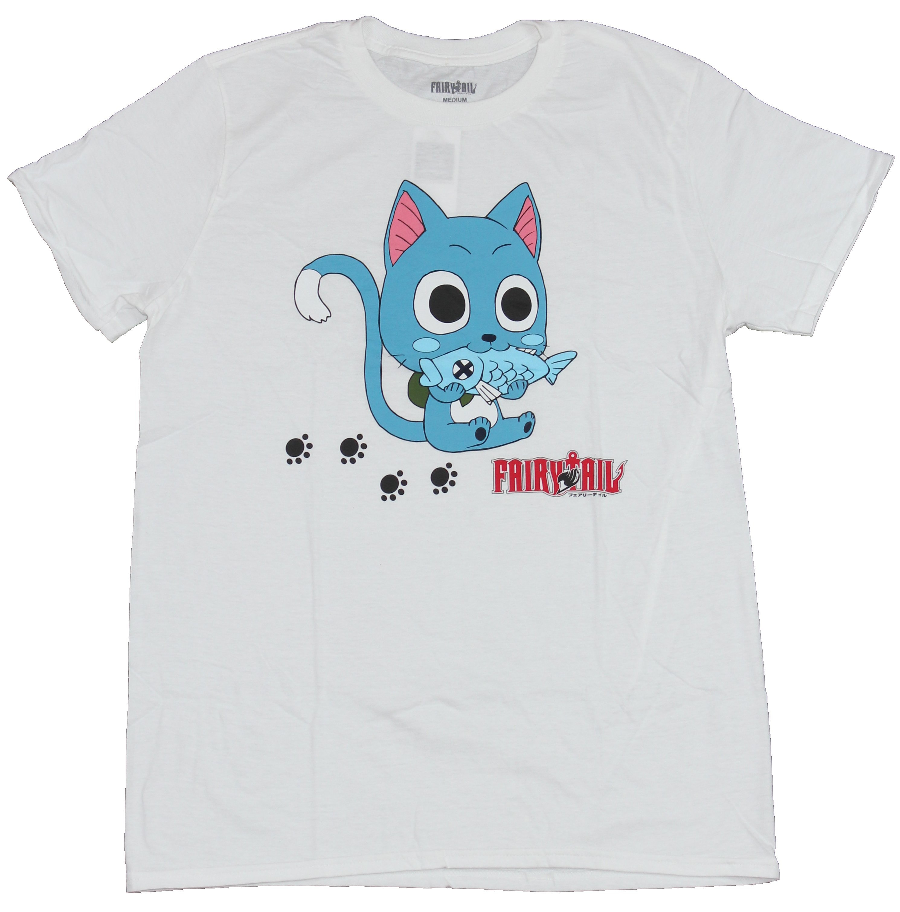 Fairy Tail Adult New T-Shirt - Happy Eating a Delicous Fish | eBay