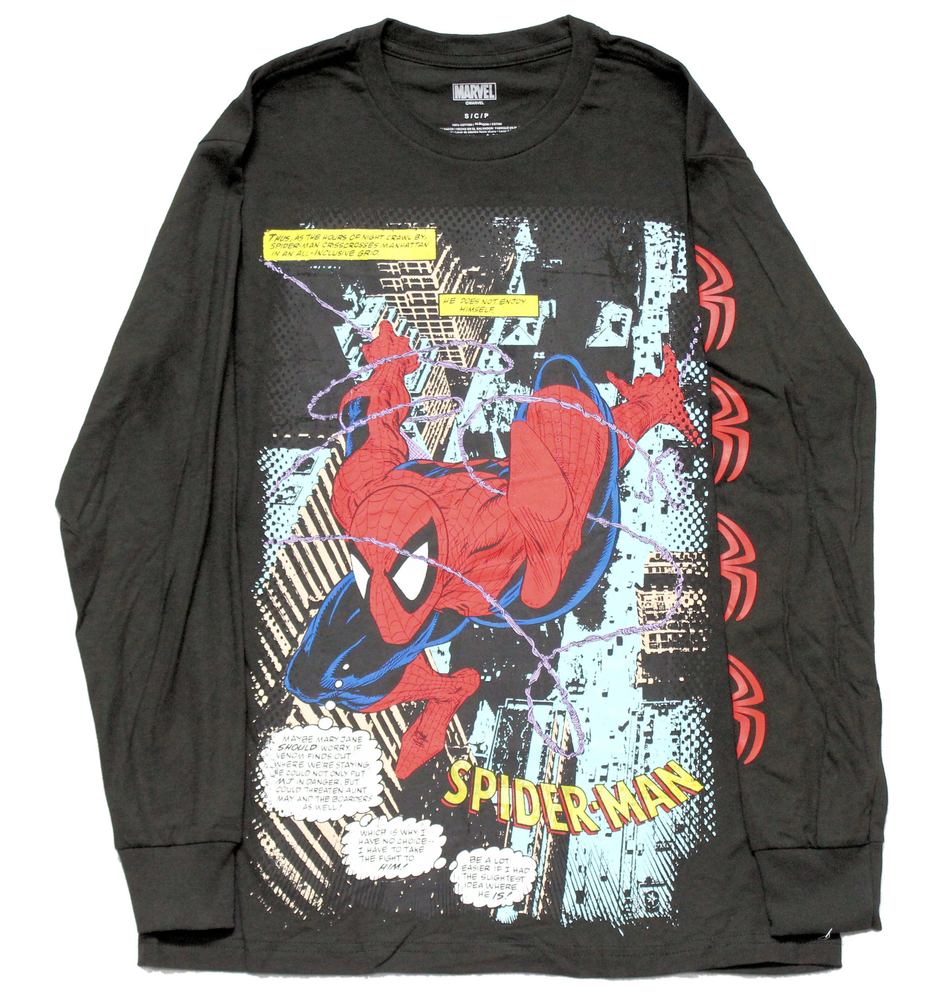 Spider-Man Mens Longsleeve T-Shirt - Swinging Over City