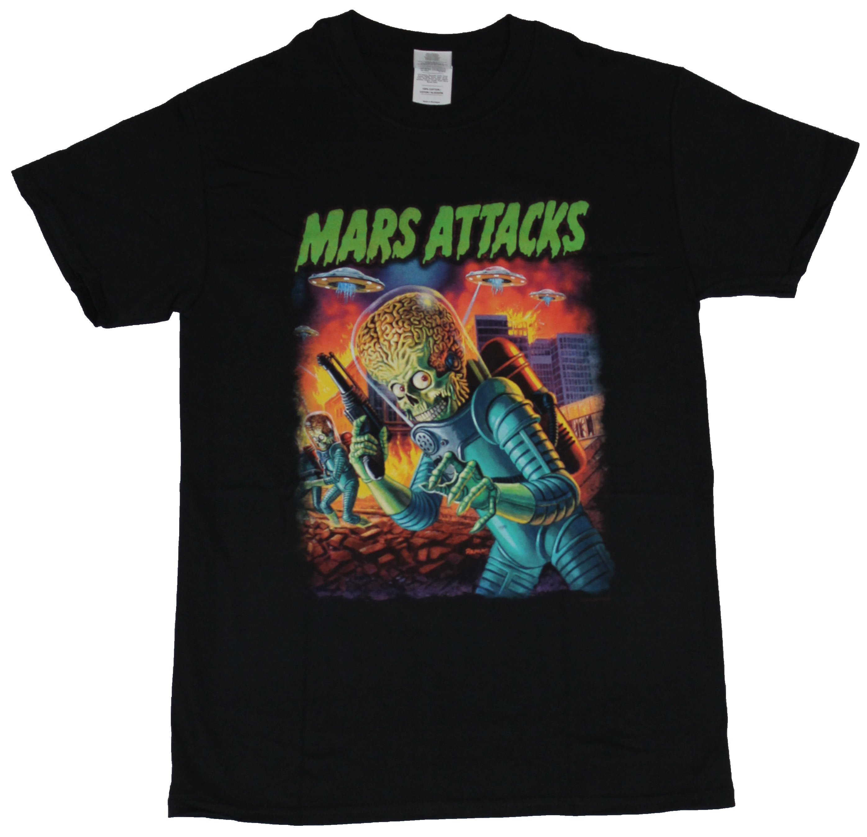 Mars Attacks Movie Mens T-Shirt - Attacking Alien with a Saucer
