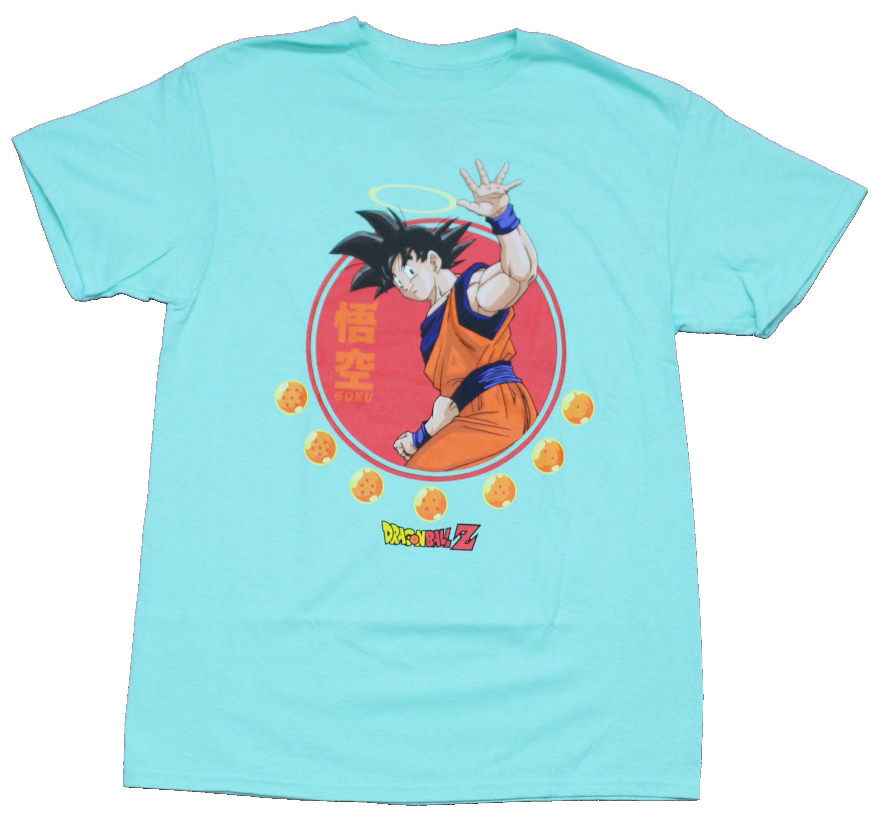 Dragon Ball Z Mens T-Shirt - Halo Goku in Red Circle Over Dragon