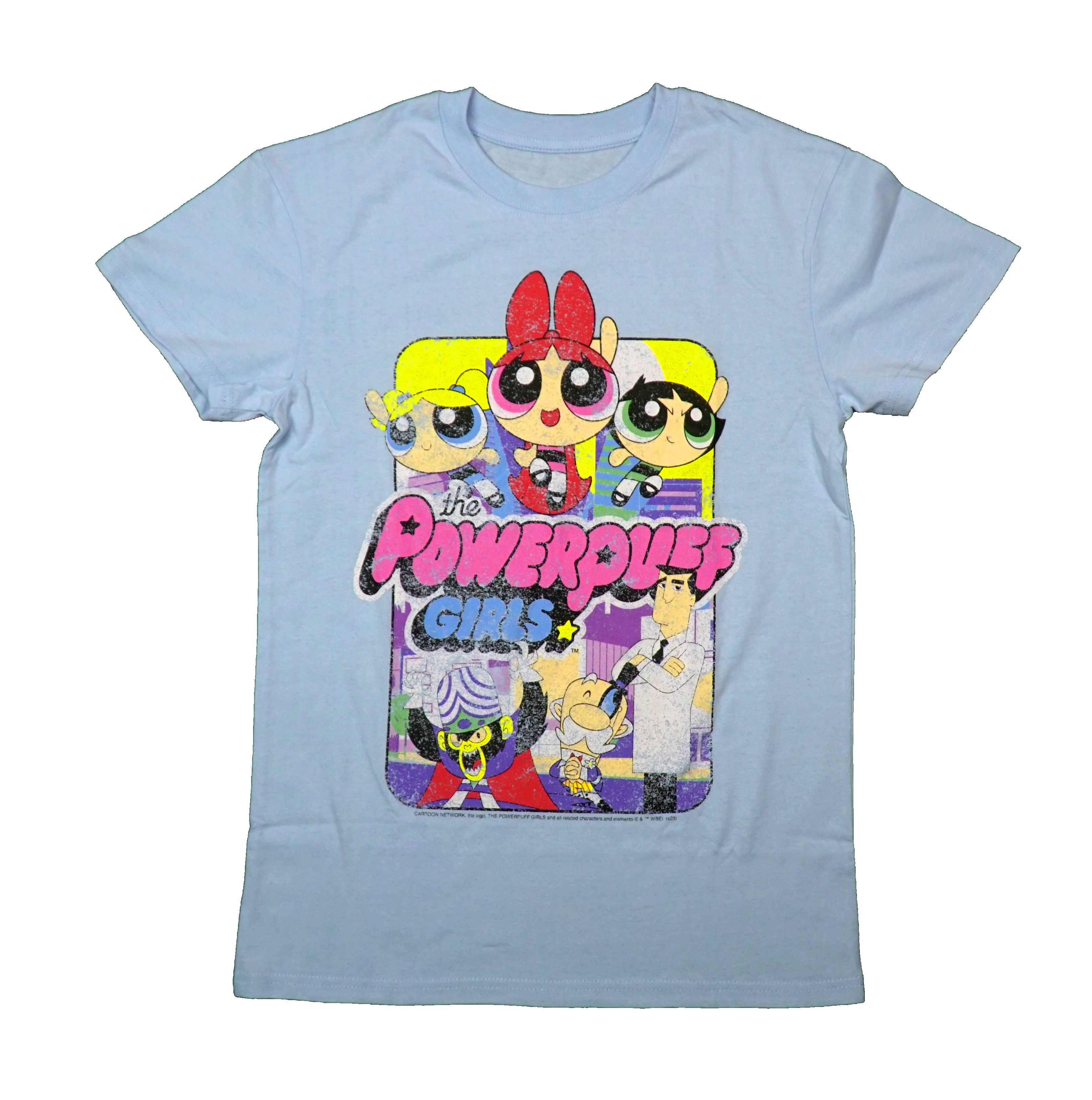 The Powerpuff Girls New Adult T-Shirt – Distressed Cast Around Name