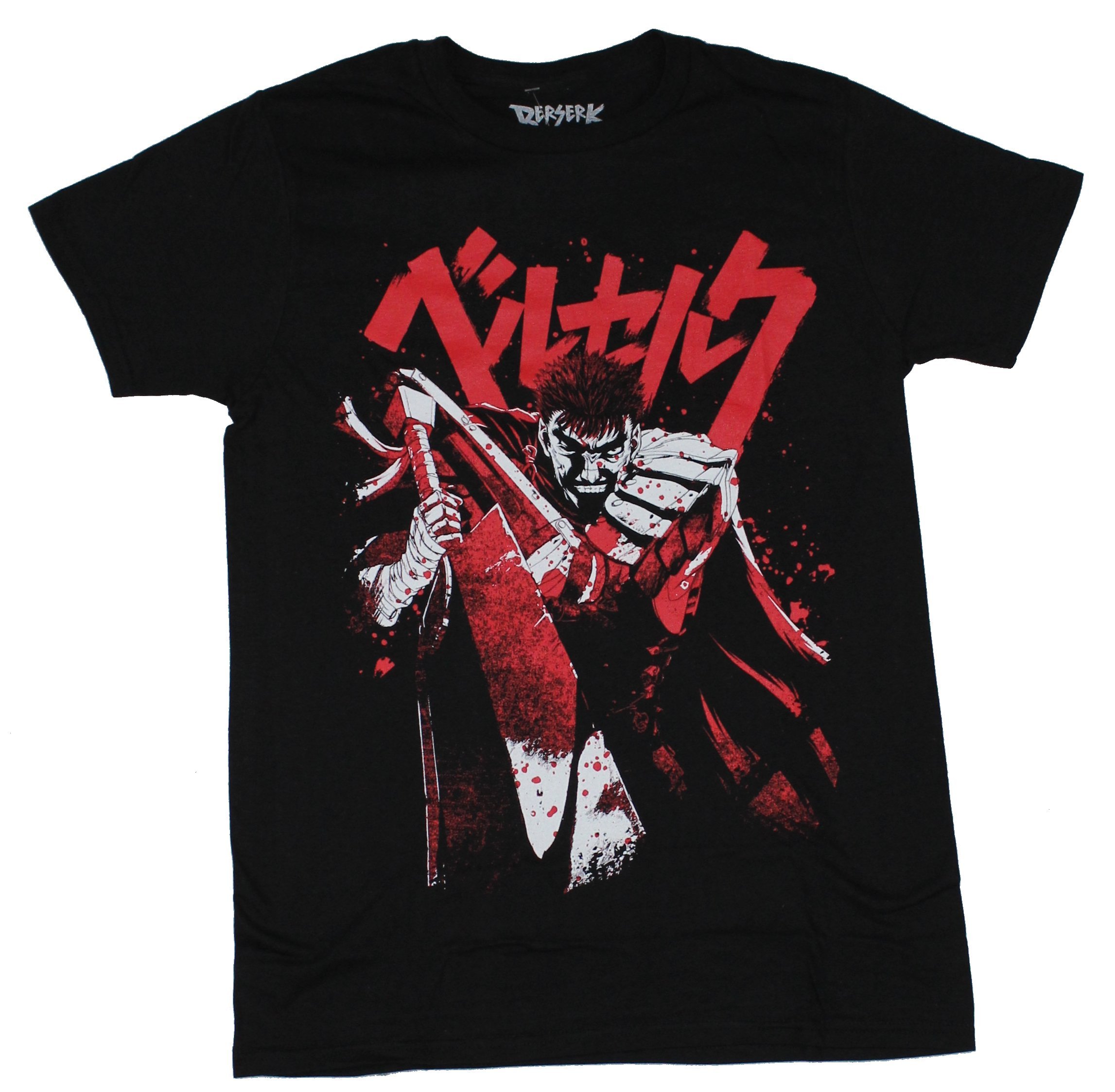 Berserk Adult New T-Shirt - Bloody Guts Under Japanese Characters