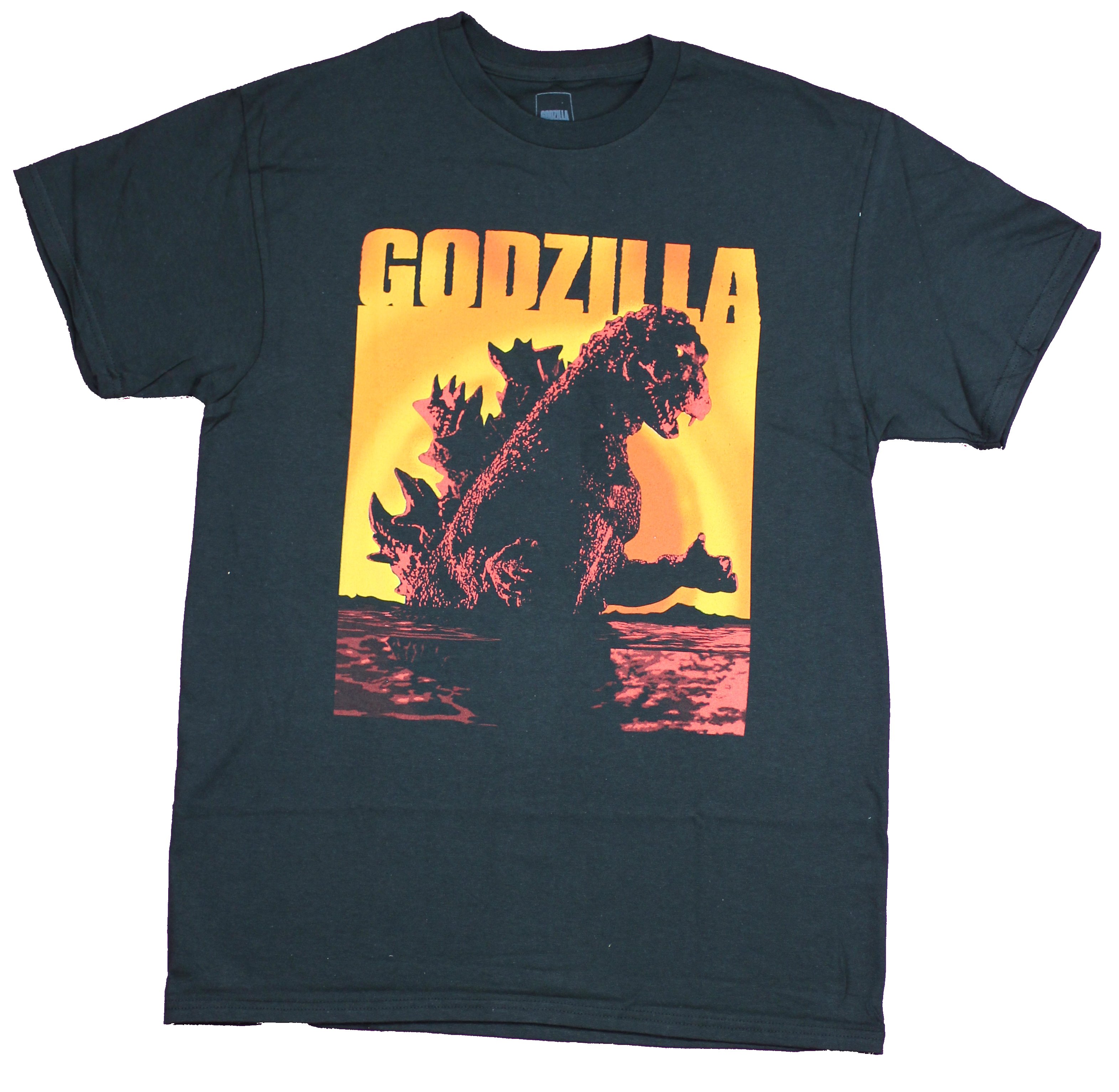 Godzilla Mens T-Shirt- Orange Flamed Sunset Godzilla Image | eBay