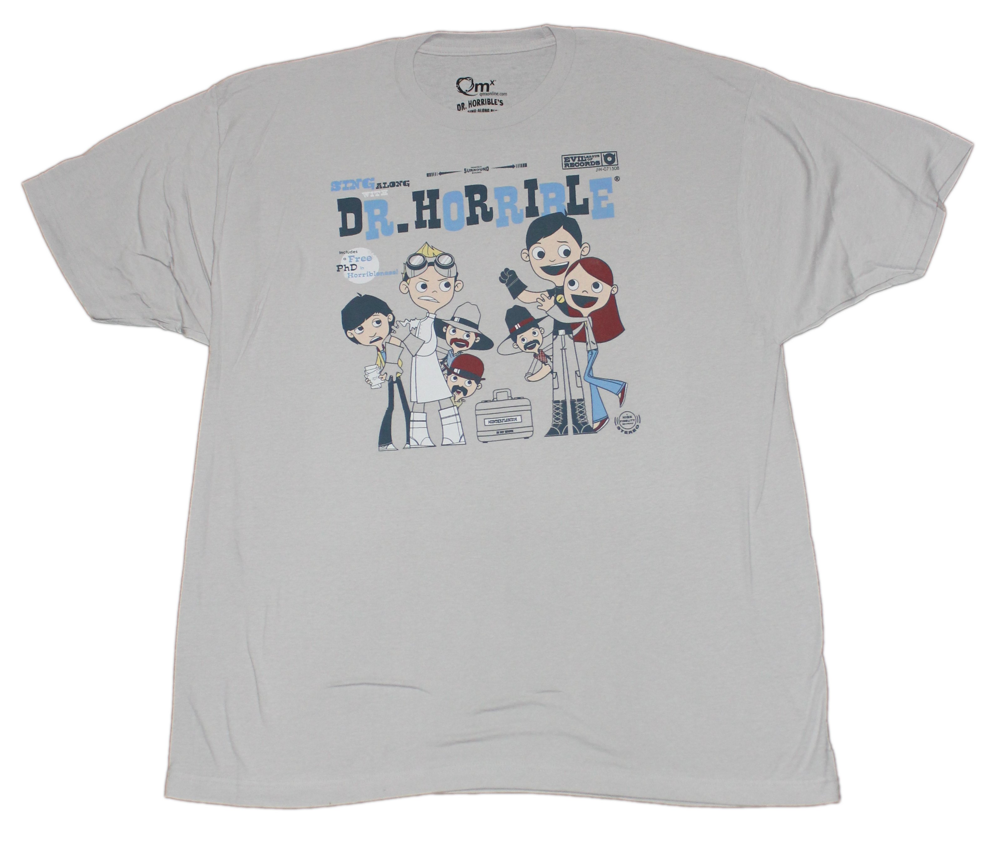 Dr. Horrible Sing Along Blog Adult New T-Shirt - Cartoon Group Under Logo  Pic