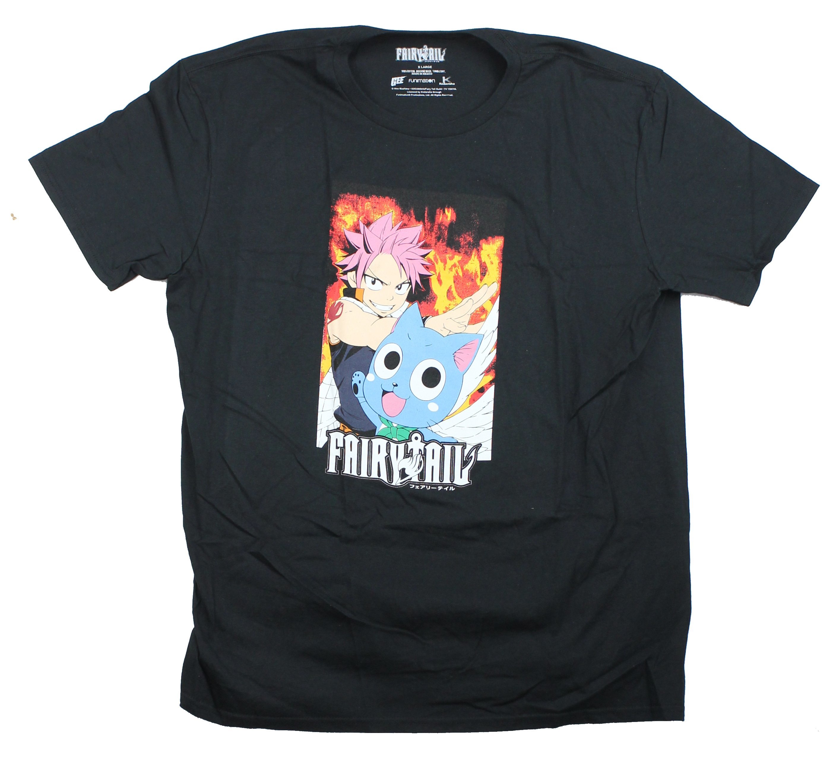 Fairy Tail Adult New T-Shirt - Natsu & Happy On A Flame Field | eBay