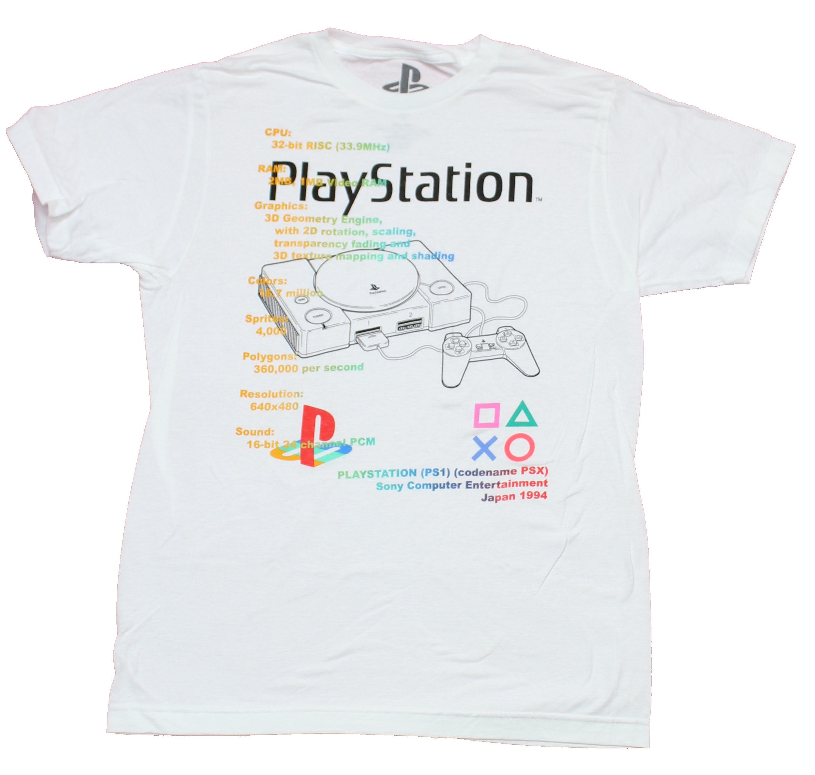 PlayStation Mens T-Shirt - Original PlayStation 1 Stats & PSOne