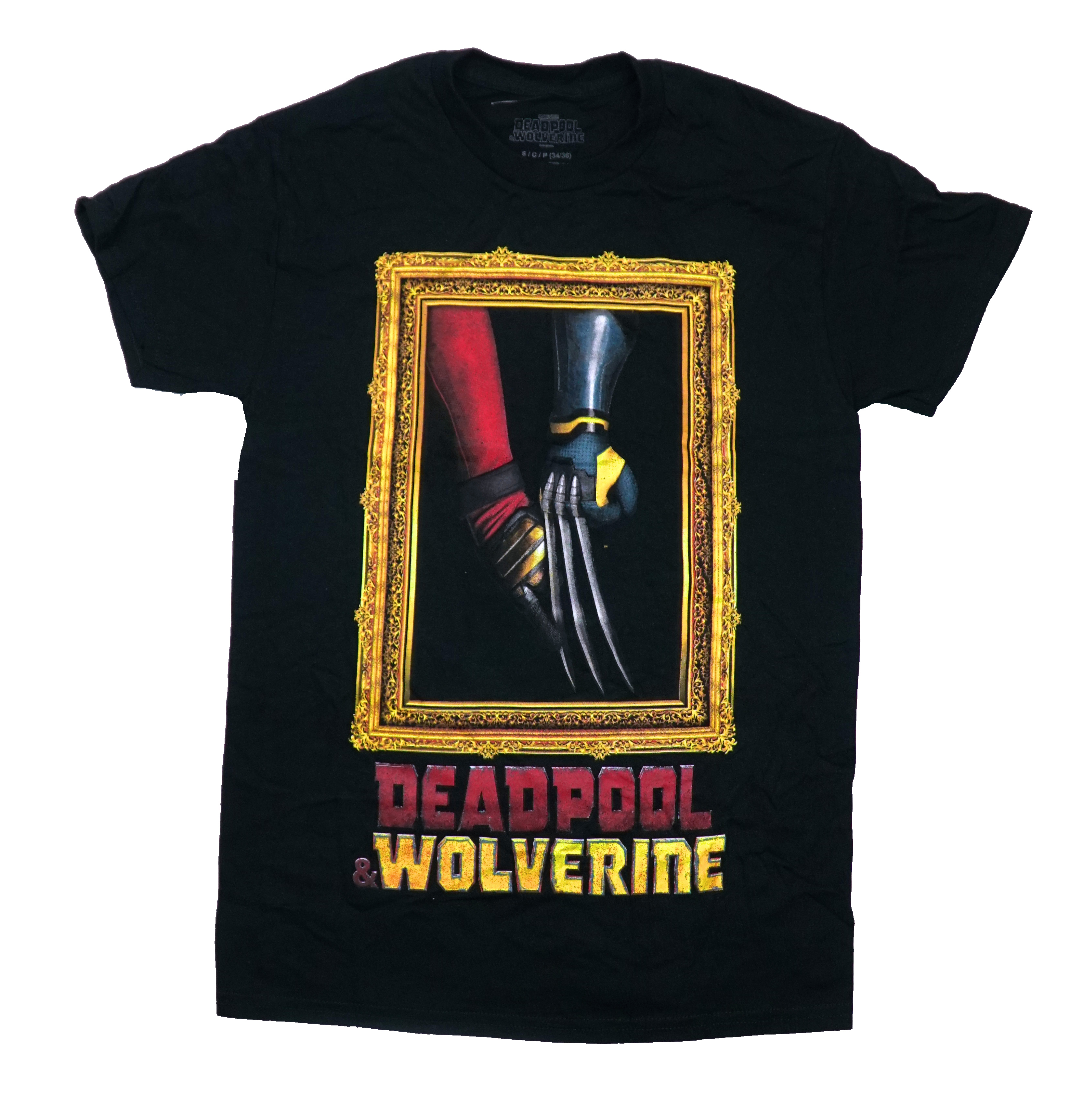 Deadpool & Wolverine New Adult T-Shirt – Framed Weaponized Hands Above Names